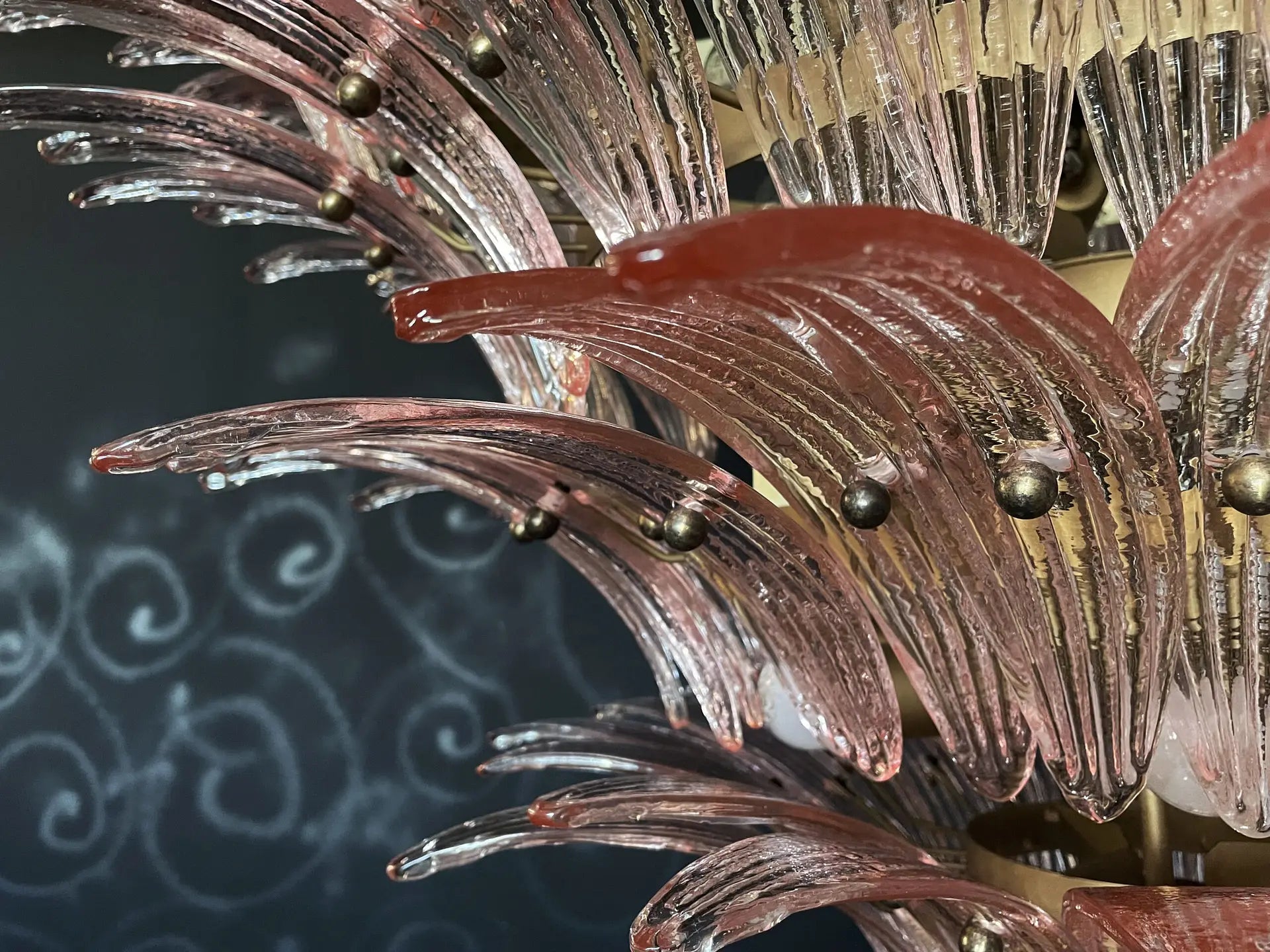 Mid-Century Murano Chandelier | Punto di Luce |  163 Pink Palmette Glass