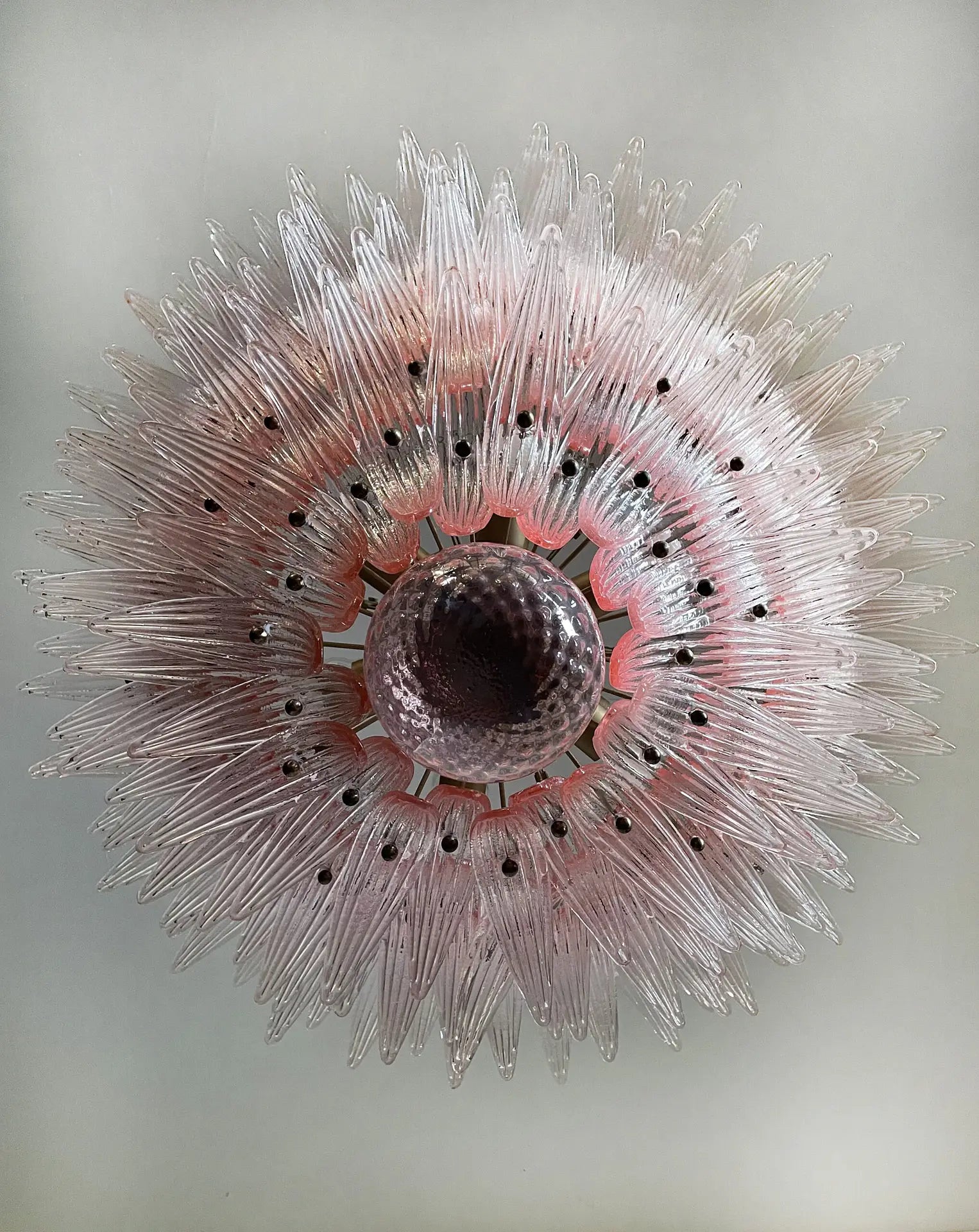 Mid-Century Murano Chandelier | Punto di Luce |  163 Pink Palmette Glass