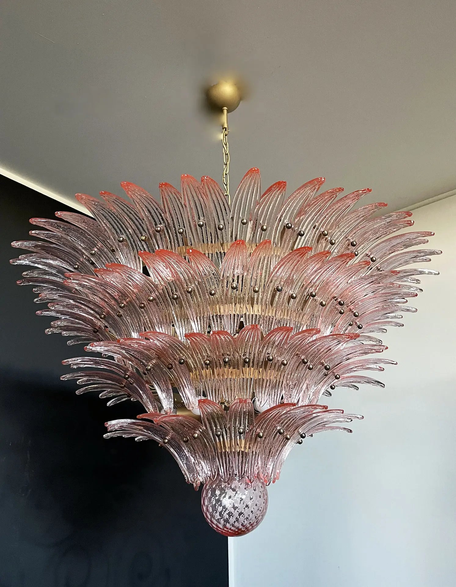 Mid-Century Murano Chandelier | Punto di Luce |  163 Pink Palmette Glass
