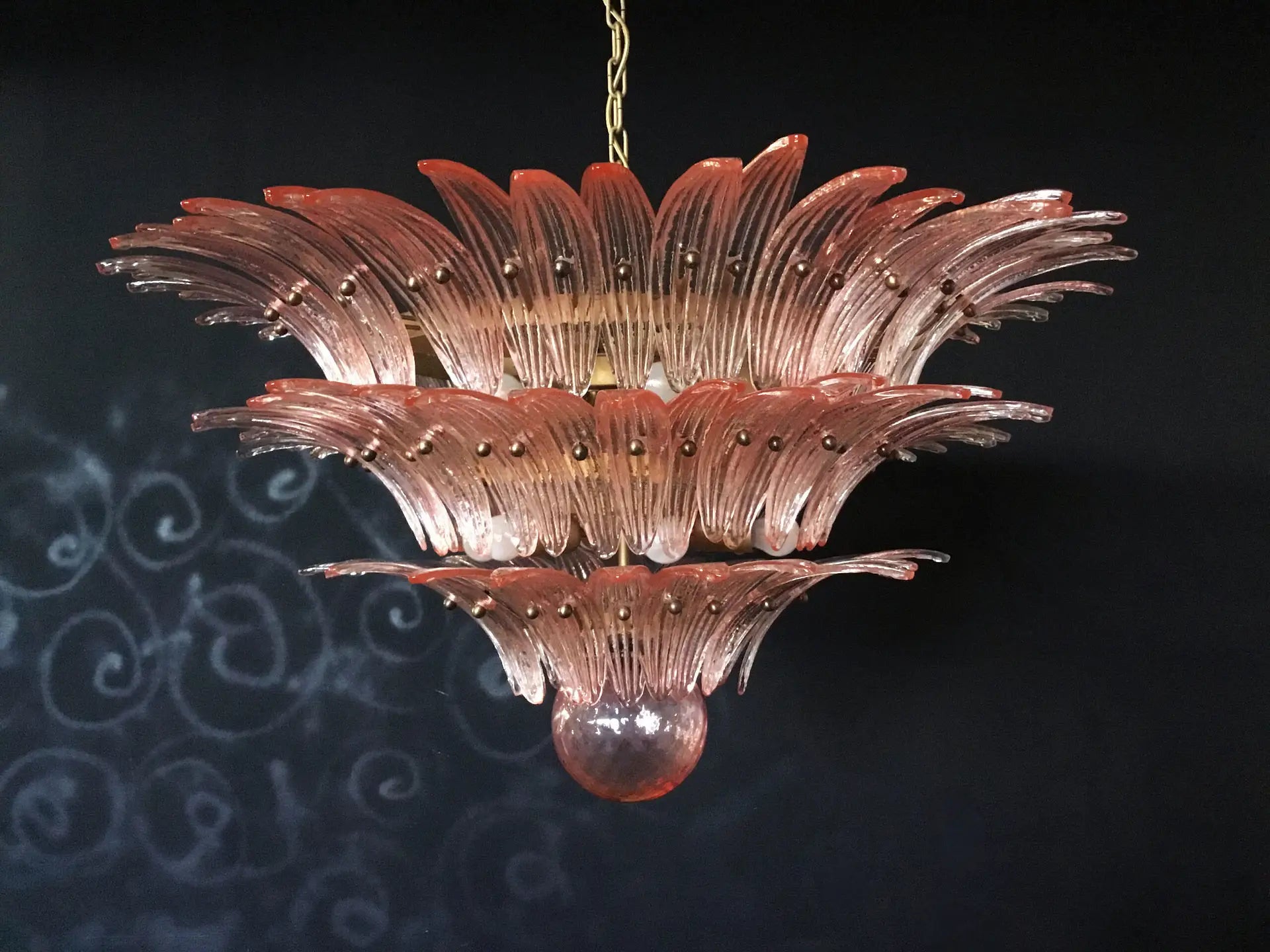 Mid-Century Murano Chandelier | Punto di Luce |  104 Pink Palmette Glass