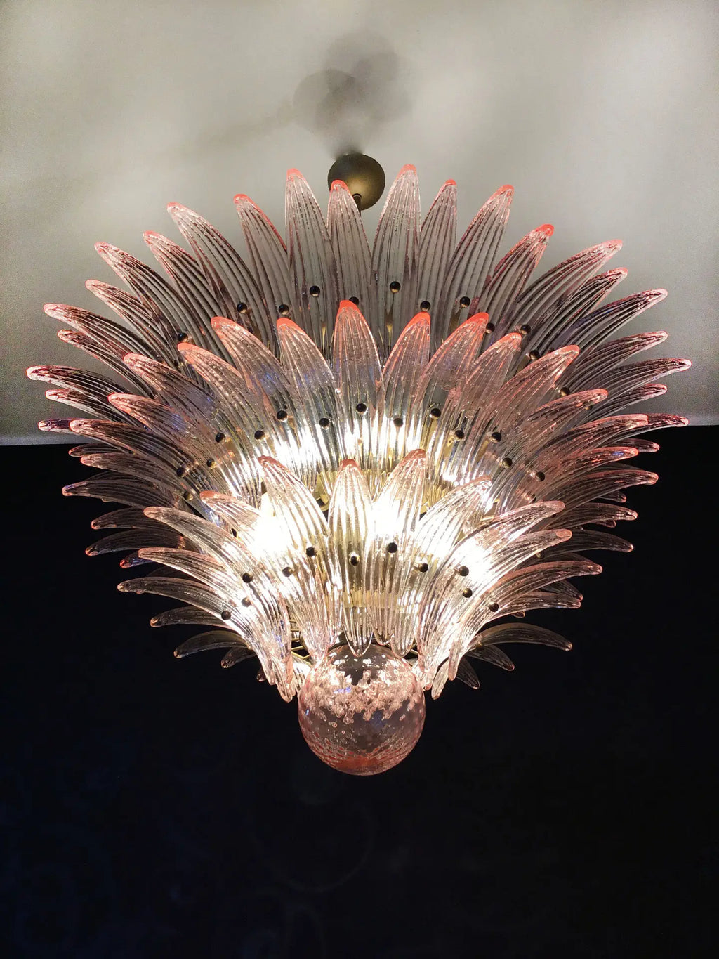 Mid-Century Murano Chandelier | Punto di Luce |  104 Pink Palmette Glass