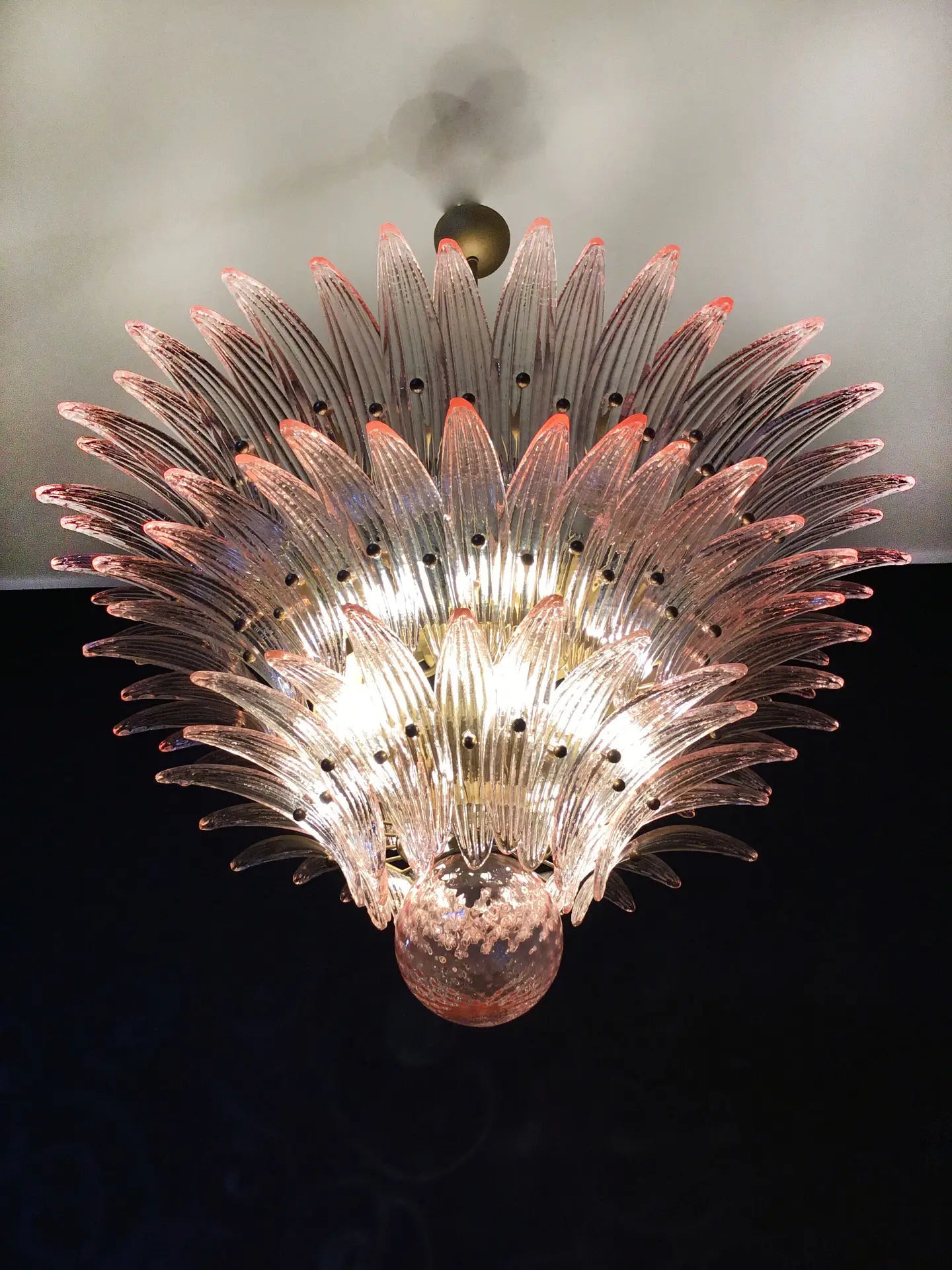 Mid-Century Murano Chandelier | Punto di Luce |  104 Pink Palmette Glass
