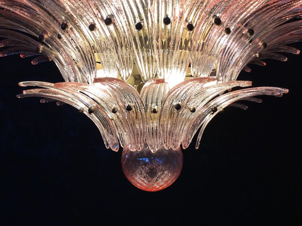 Mid-Century Murano Chandelier | Punto di Luce |  104 Pink Palmette Glass