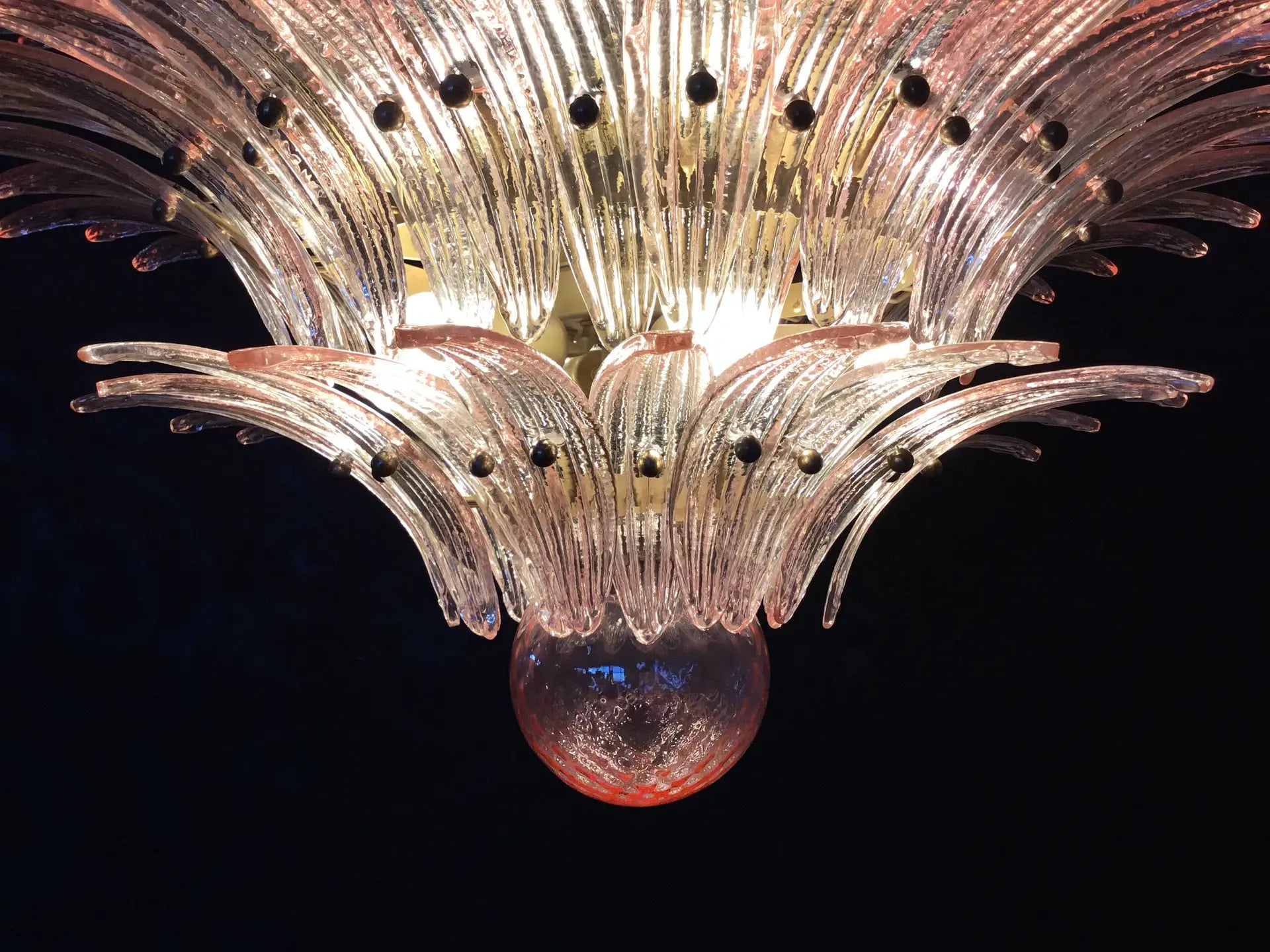 Mid-Century Murano Chandelier | Punto di Luce |  104 Pink Palmette Glass