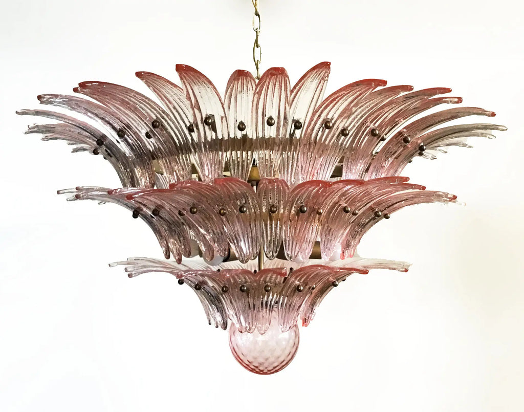 Mid-Century Murano Chandelier | Punto di Luce |  104 Pink Palmette Glass