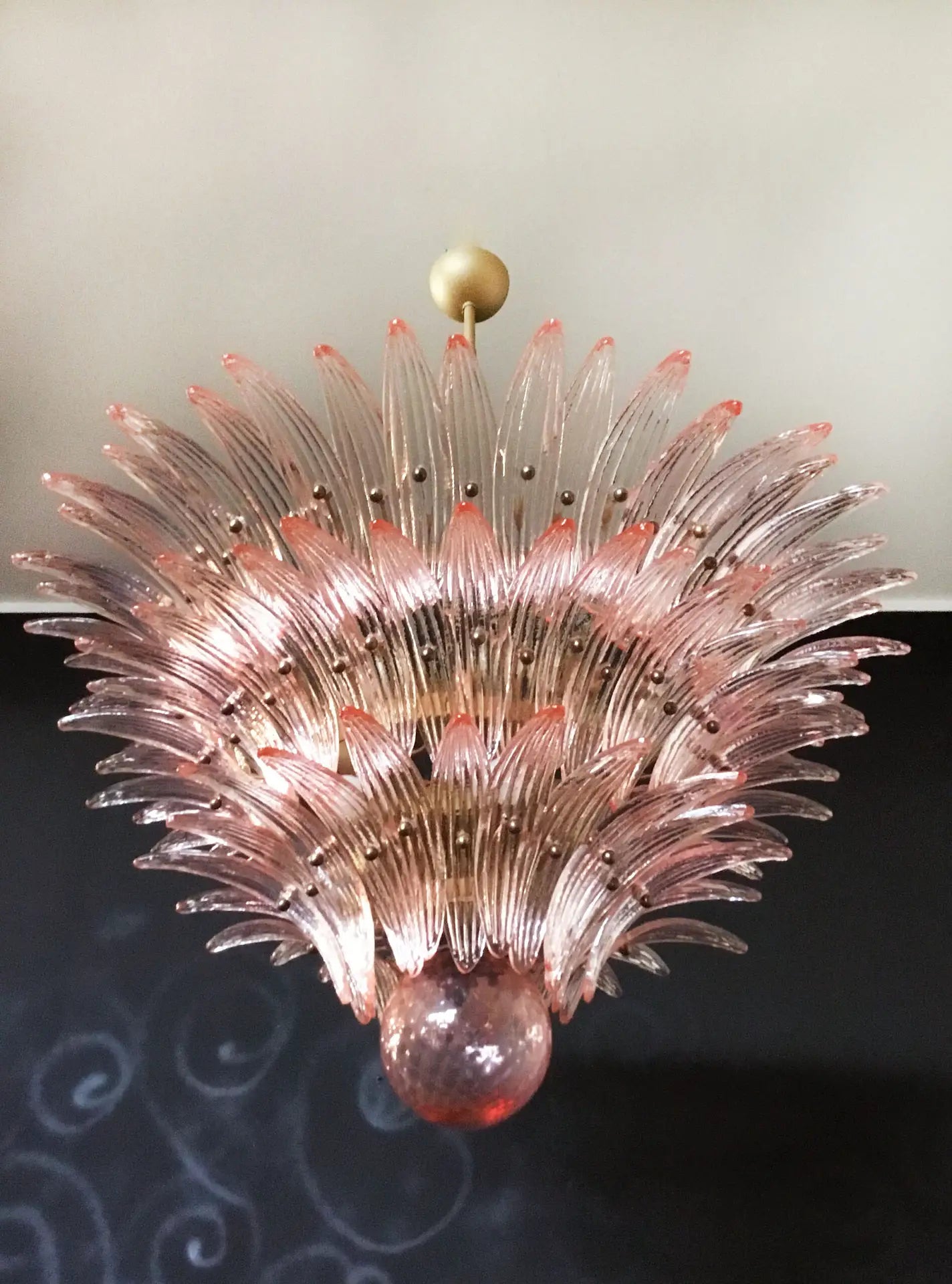 Mid-Century Murano Chandelier | Punto di Luce |  104 Pink Palmette Glass