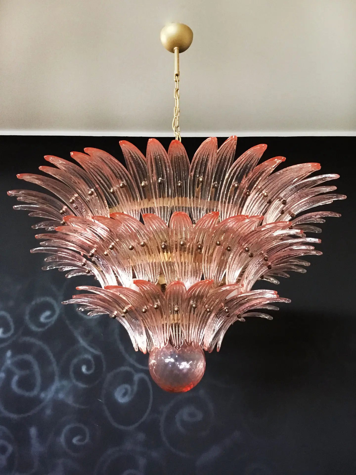Mid-Century Murano Chandelier | Punto di Luce |  104 Pink Palmette Glass