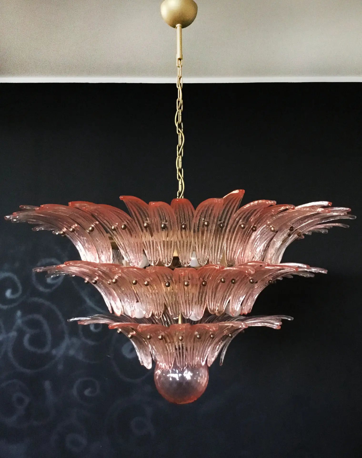 Mid-Century Murano Chandelier | Punto di Luce |  104 Pink Palmette Glass