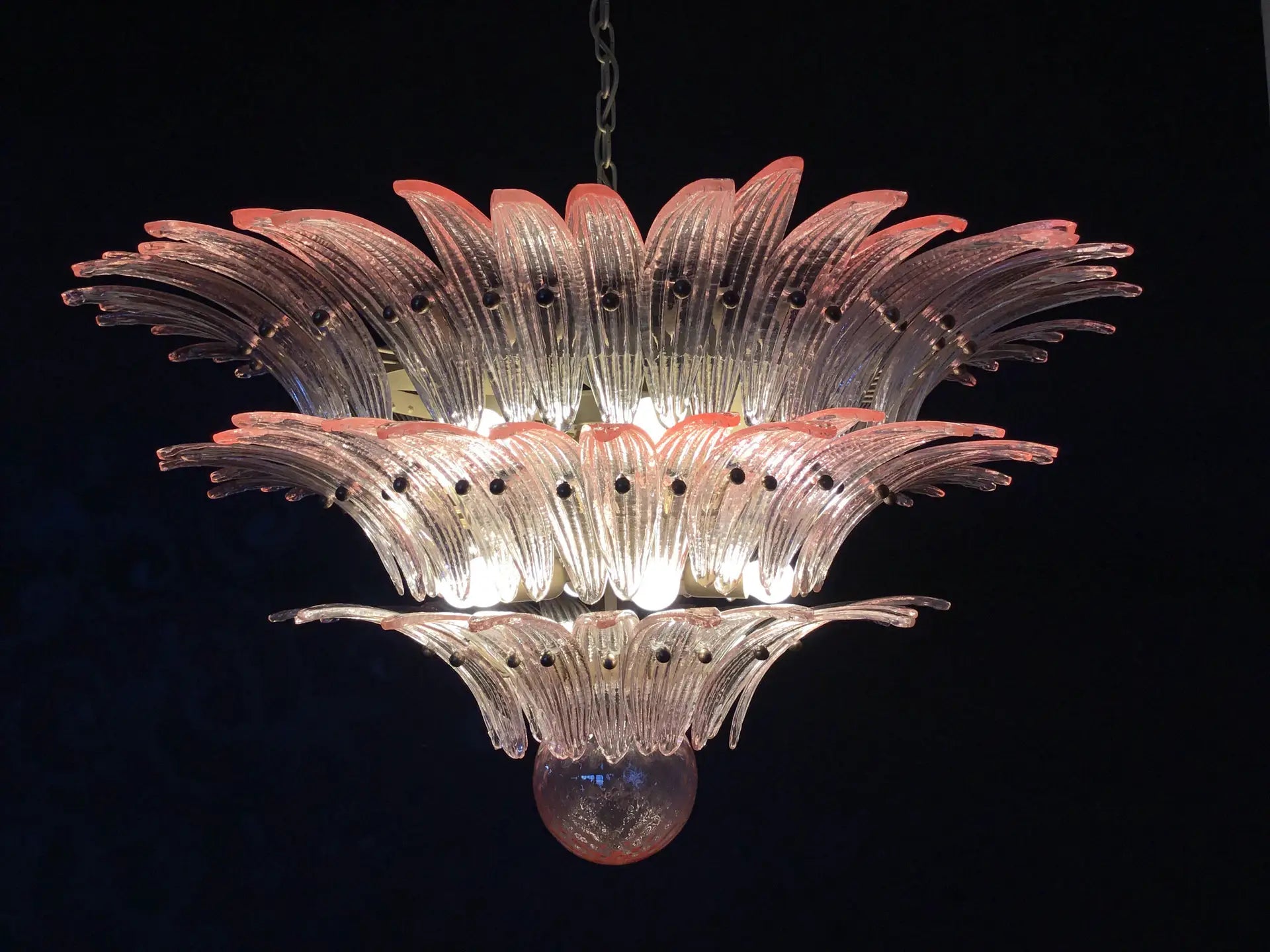 Mid-Century Murano Chandelier | Punto di Luce |  104 Pink Palmette Glass