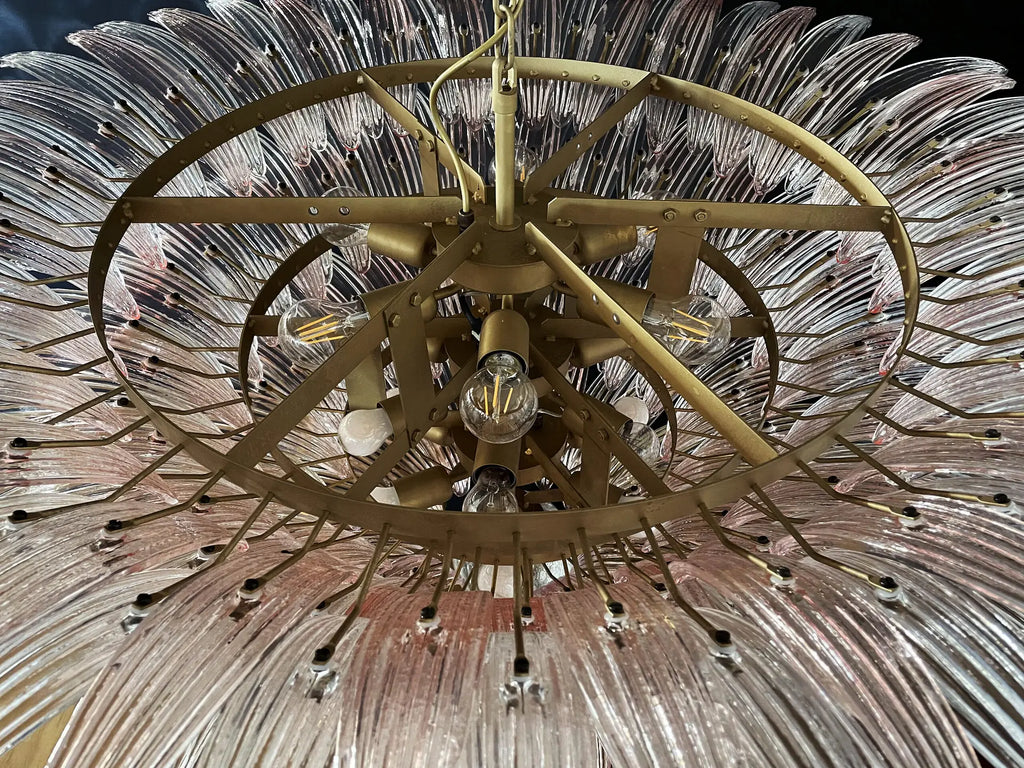 Candelabru Murano de la mijlocul secolului | Punto di Luce | 163 Sticlă de palmetă transparentă și roz