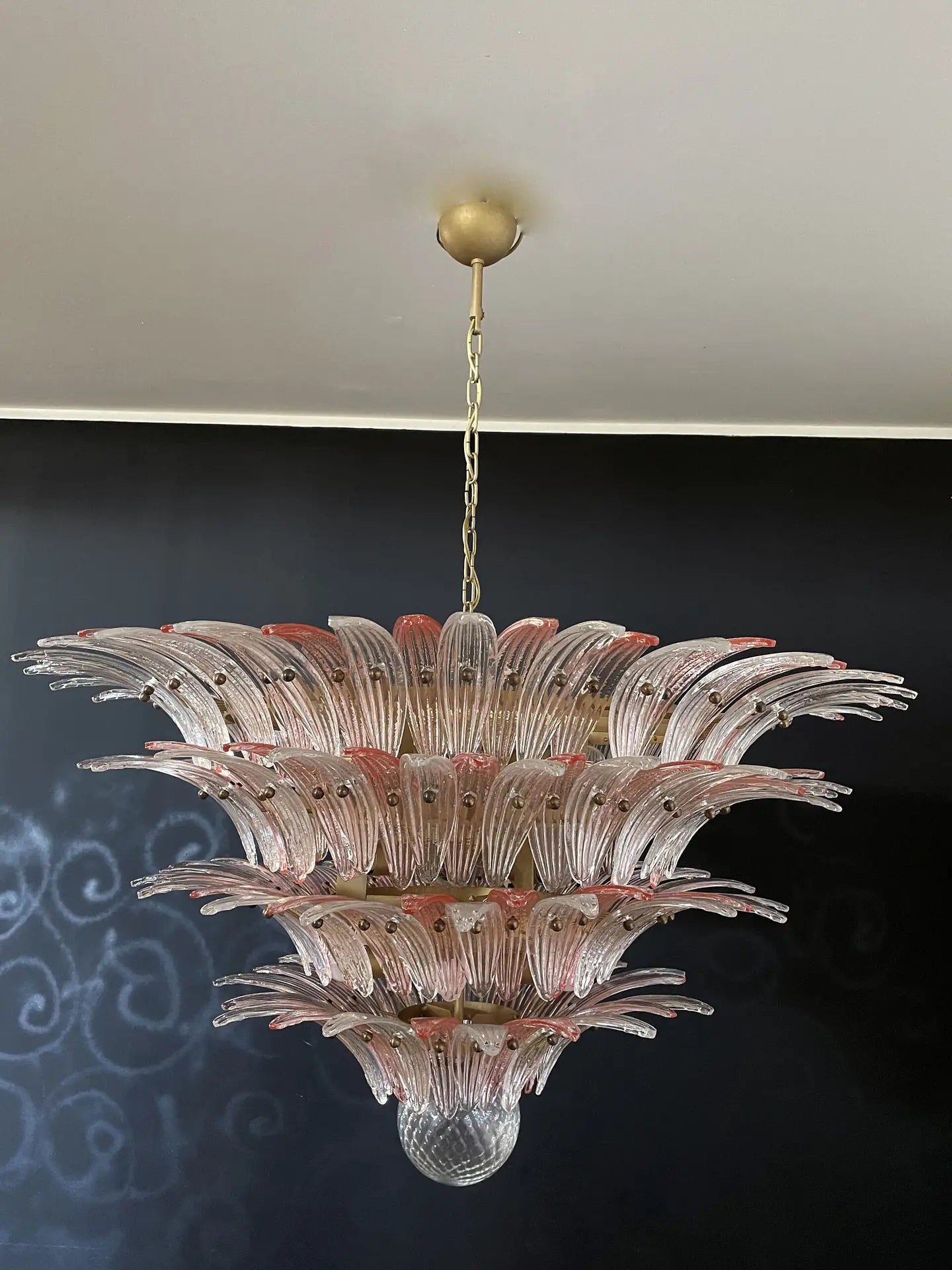 Mid-Century Murano Chandelier | Punto di Luce |  163 Clear and Pink Palmette Glass