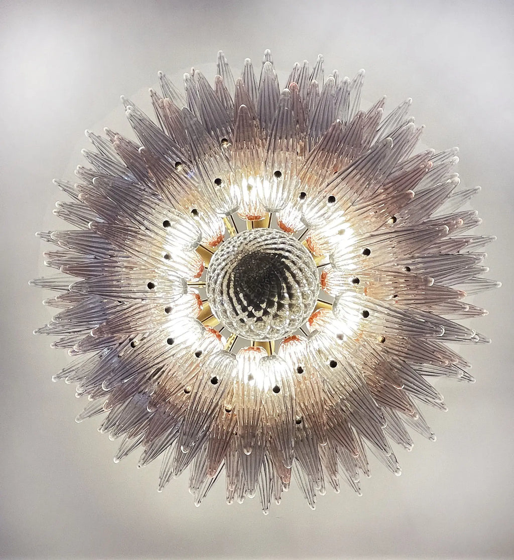 Candelabru Murano de la mijlocul secolului | Punto di Luce | 163 Sticlă de palmetă transparentă și roz