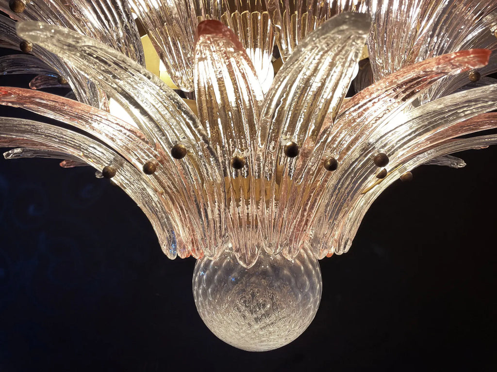 Candelabru Murano de la mijlocul secolului | Punto di Luce | 163 Sticlă de palmetă transparentă și roz