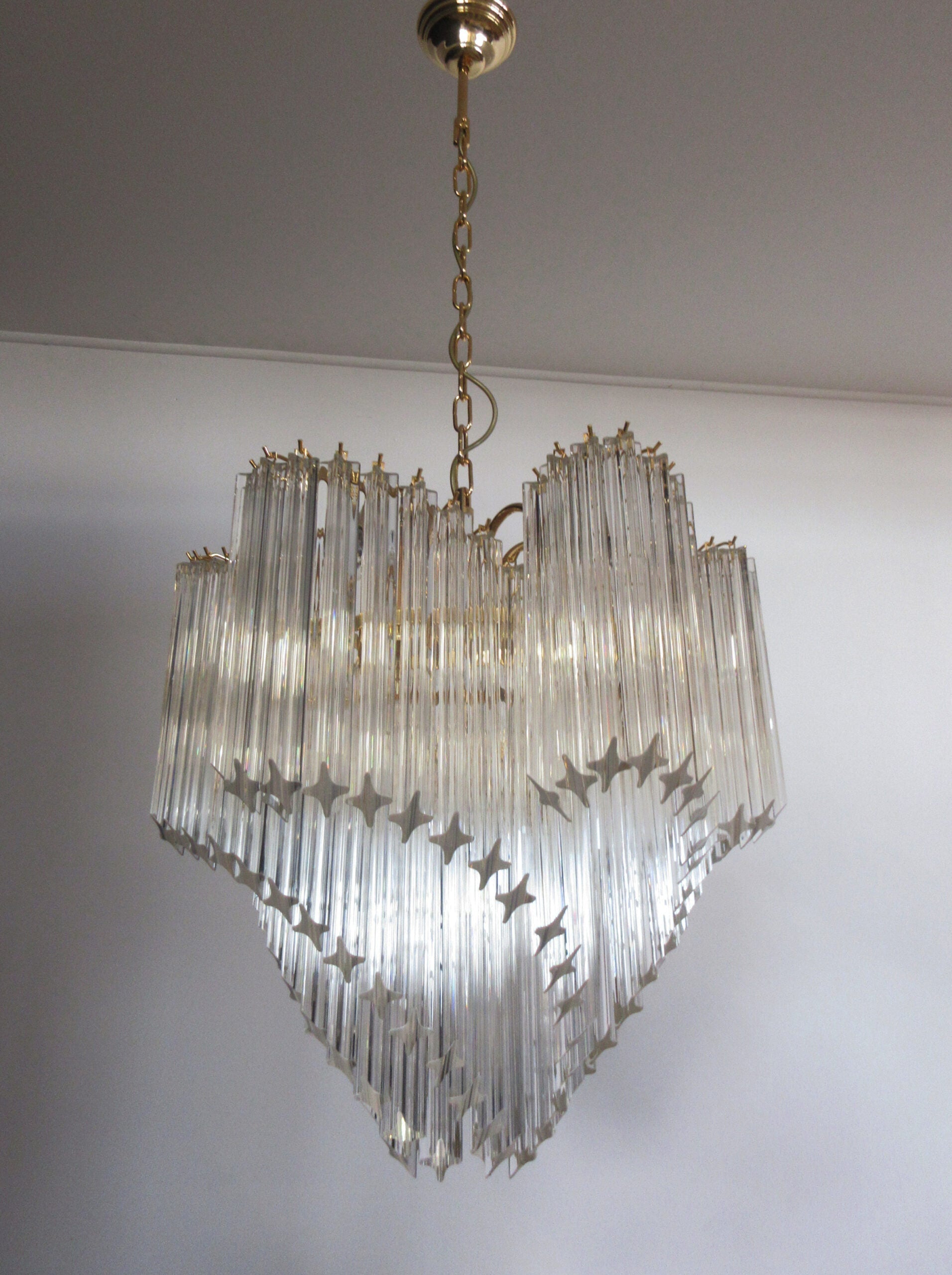 Mid-Century Murano Chandelier | Punto di Luce |  114 Clear Prism Glasses