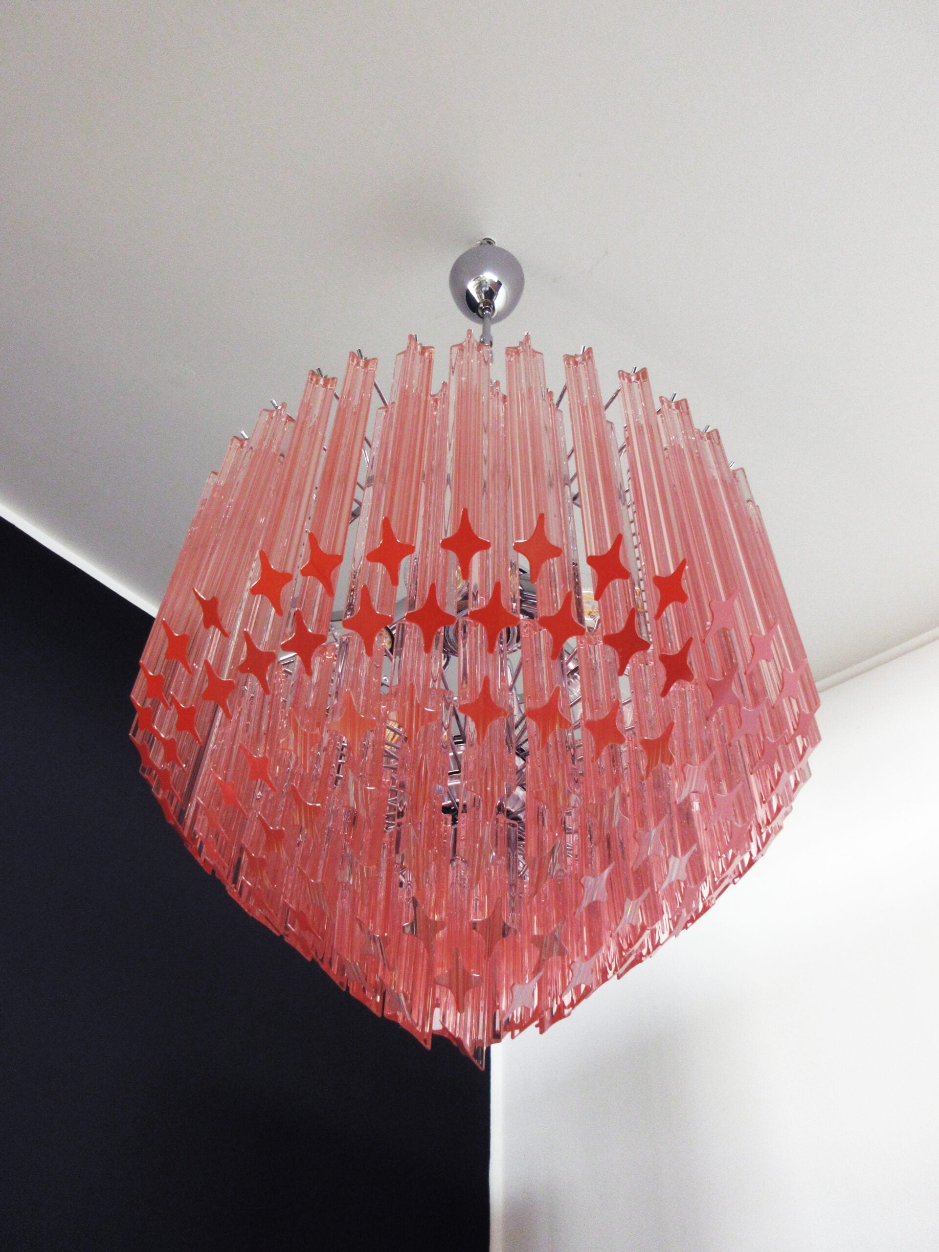 Mid-Century Murano Chandelier | Punto di Luce |  163 Pink Prism Glass