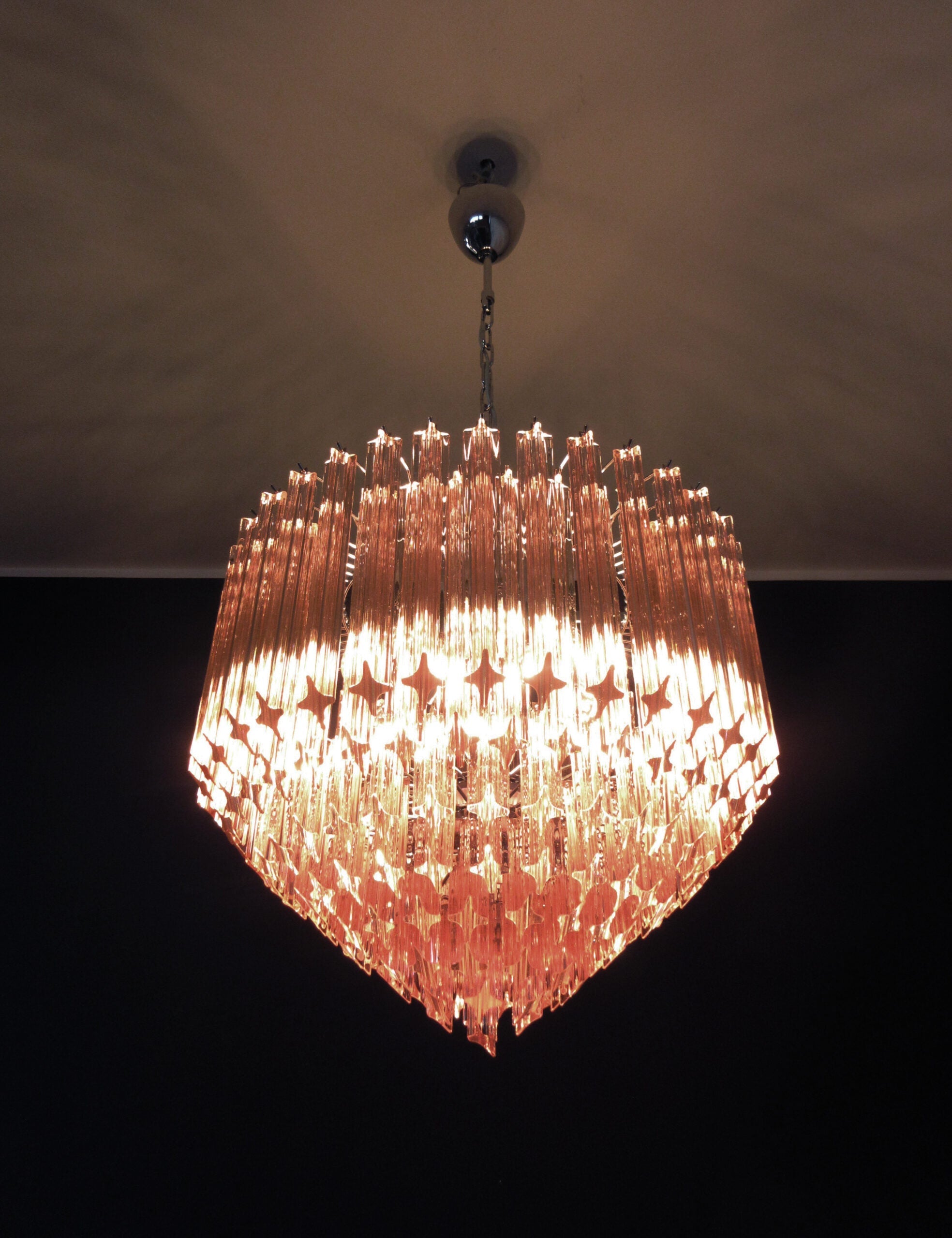 Mid-Century Murano Chandelier | Punto di Luce |  163 Pink Prism Glass