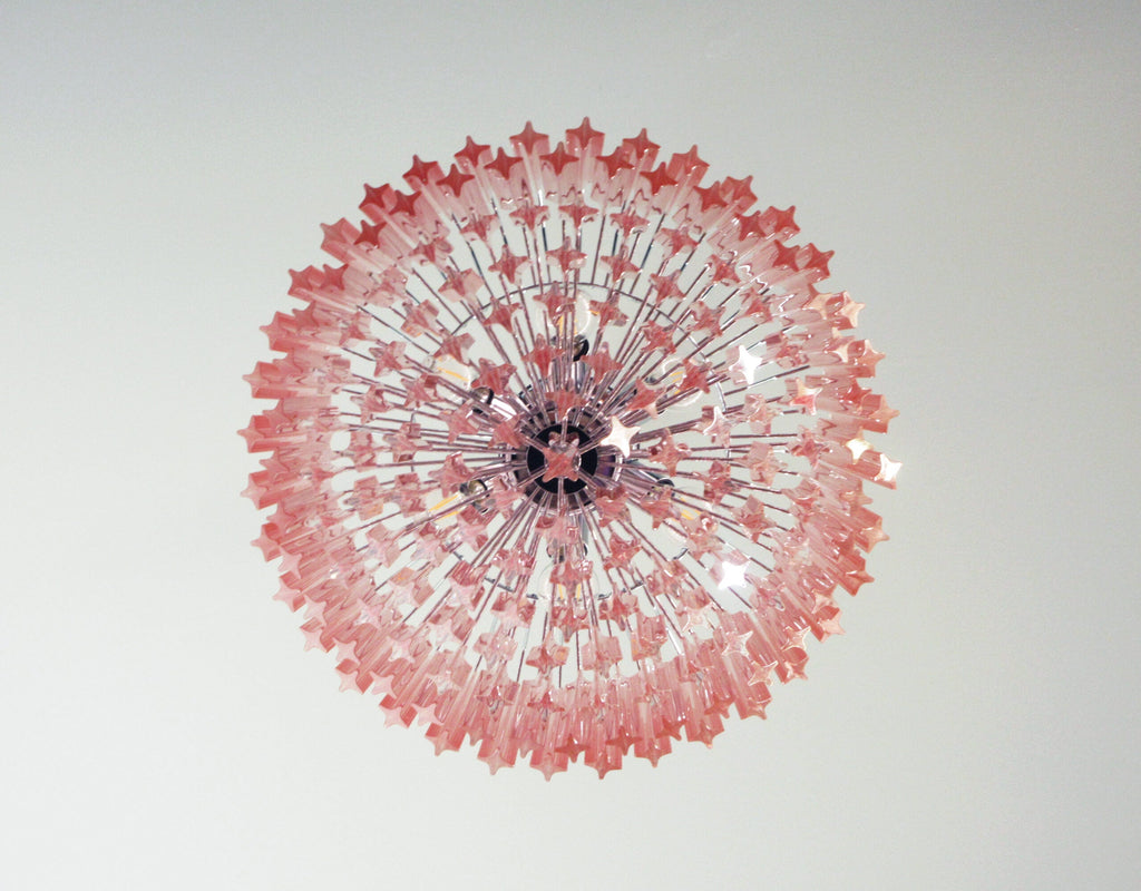 Mid-Century Murano Chandelier | Punto di Luce |  163 Pink Prism Glass