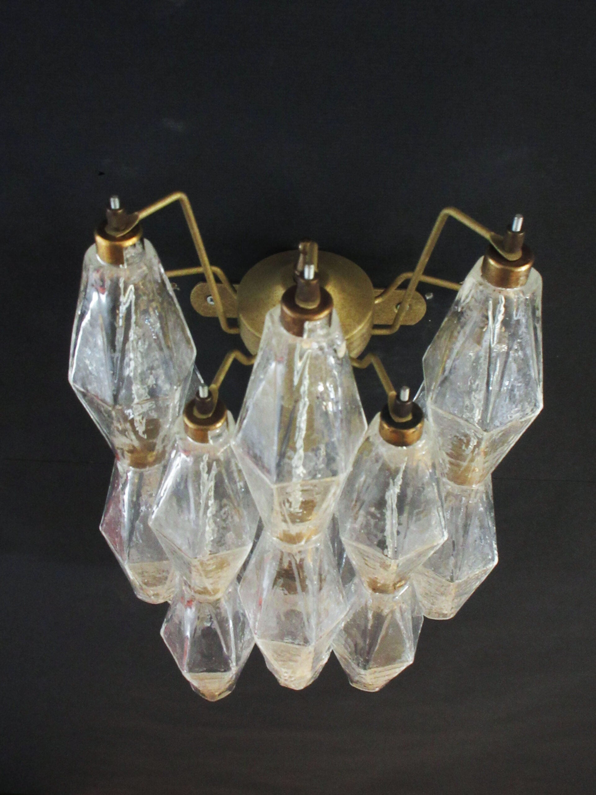 Mid-Century Murano Wall Lamp | Punto di Luce |  16 Clear Poliedri Glass | Punto di Luce |  1 Pair