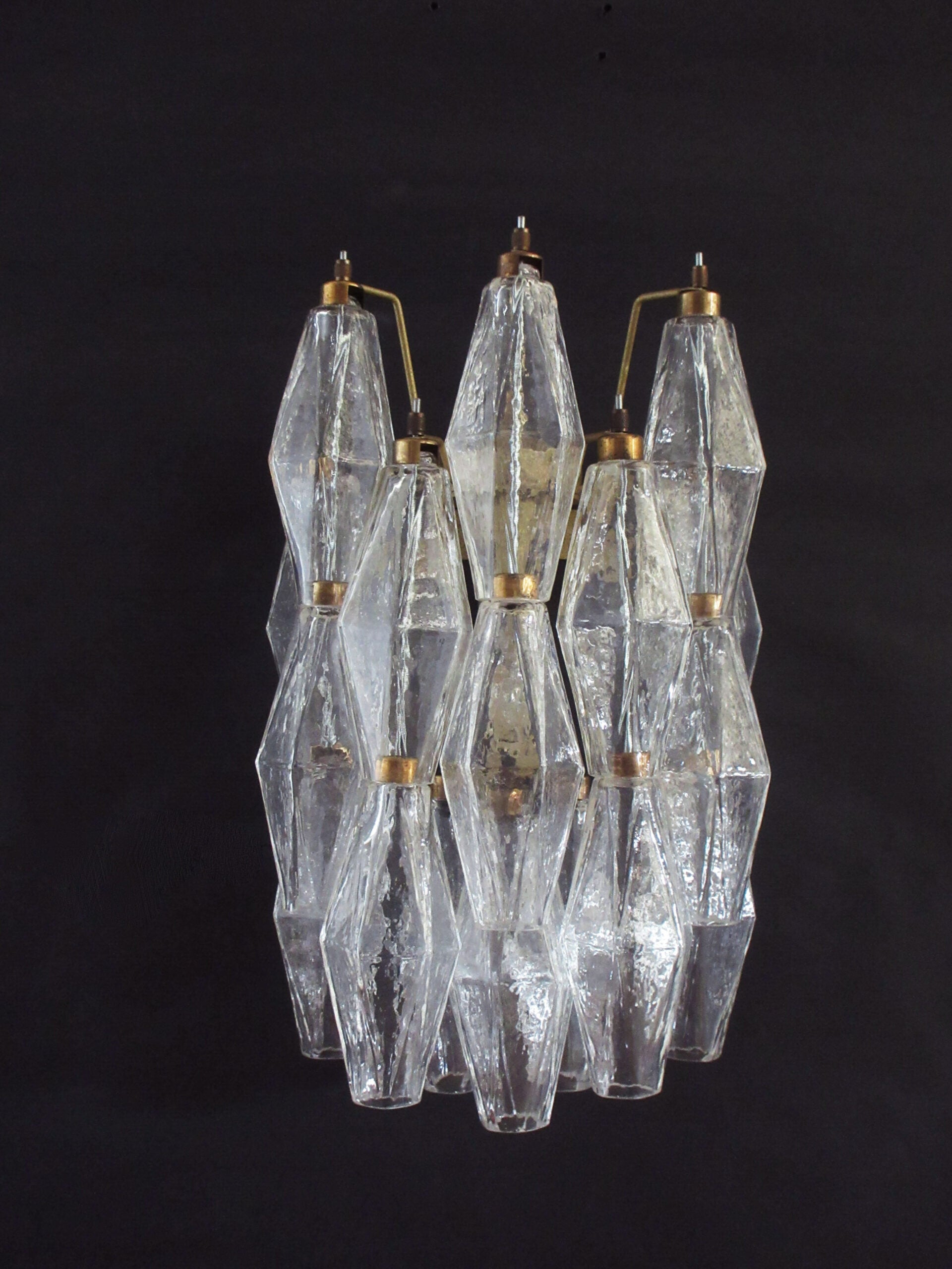 Mid-Century Murano Wall Lamp | Punto di Luce |  16 Clear Poliedri Glass | Punto di Luce |  1 Pair