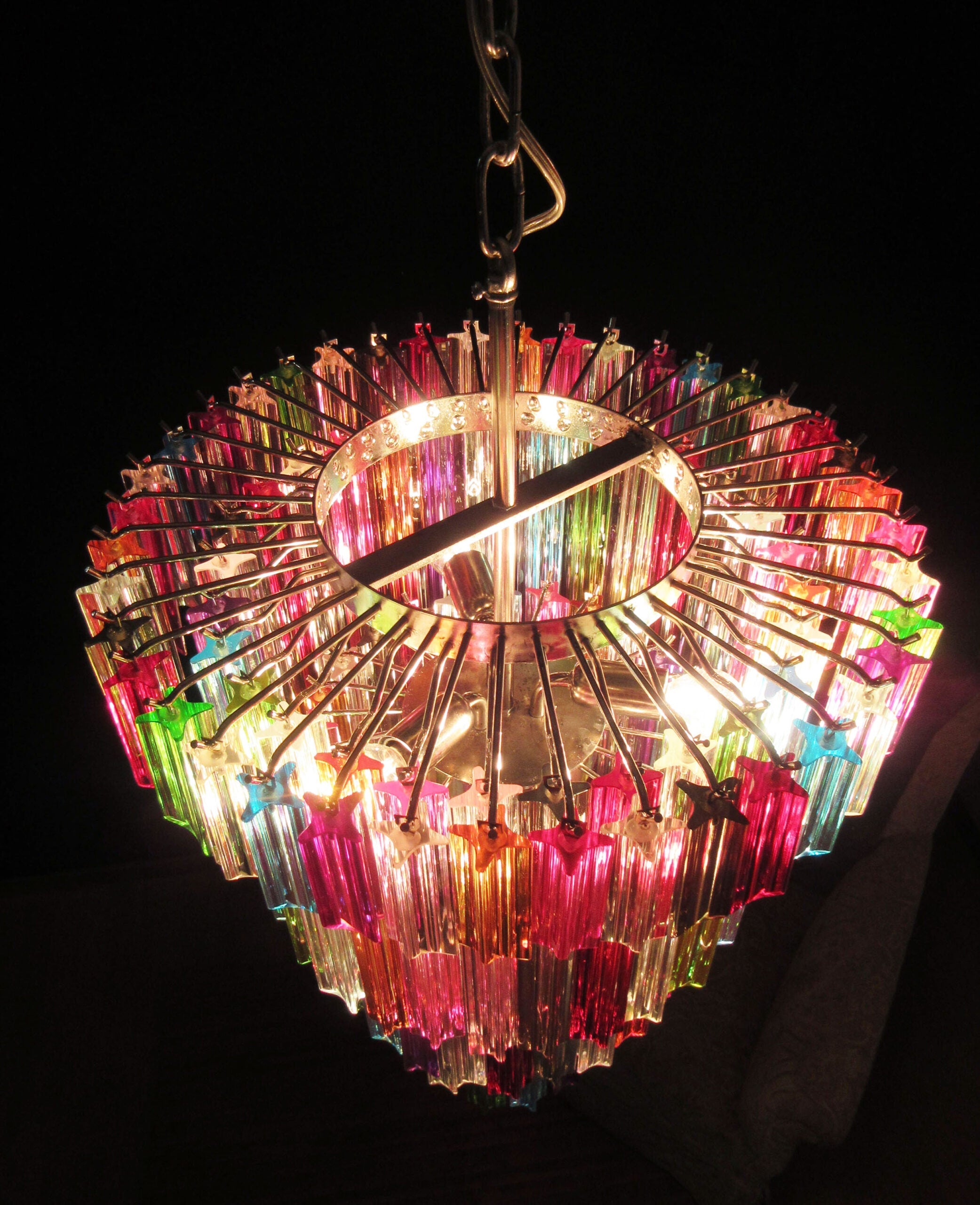 Mid-Century Murano Chandelier | Punto di Luce |  111 Multicolored Prism Glasses