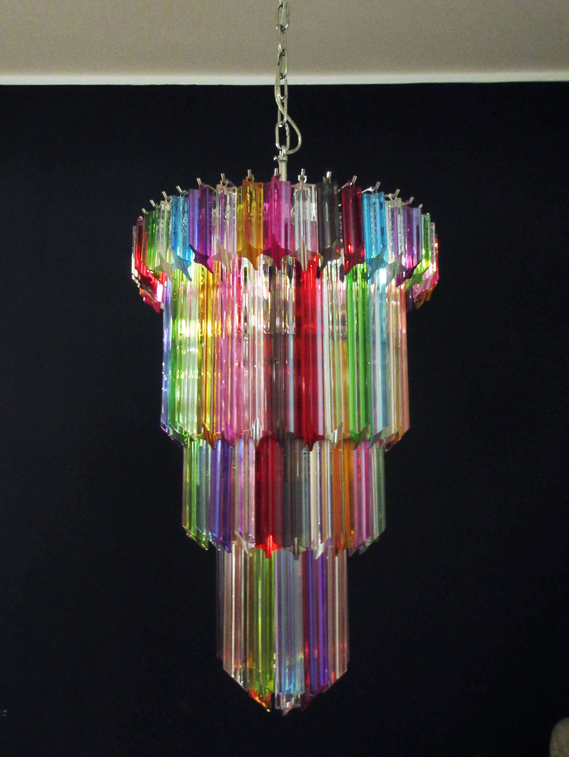 Mid-Century Murano Chandelier | Punto di Luce |  111 Multicolored Prism Glasses