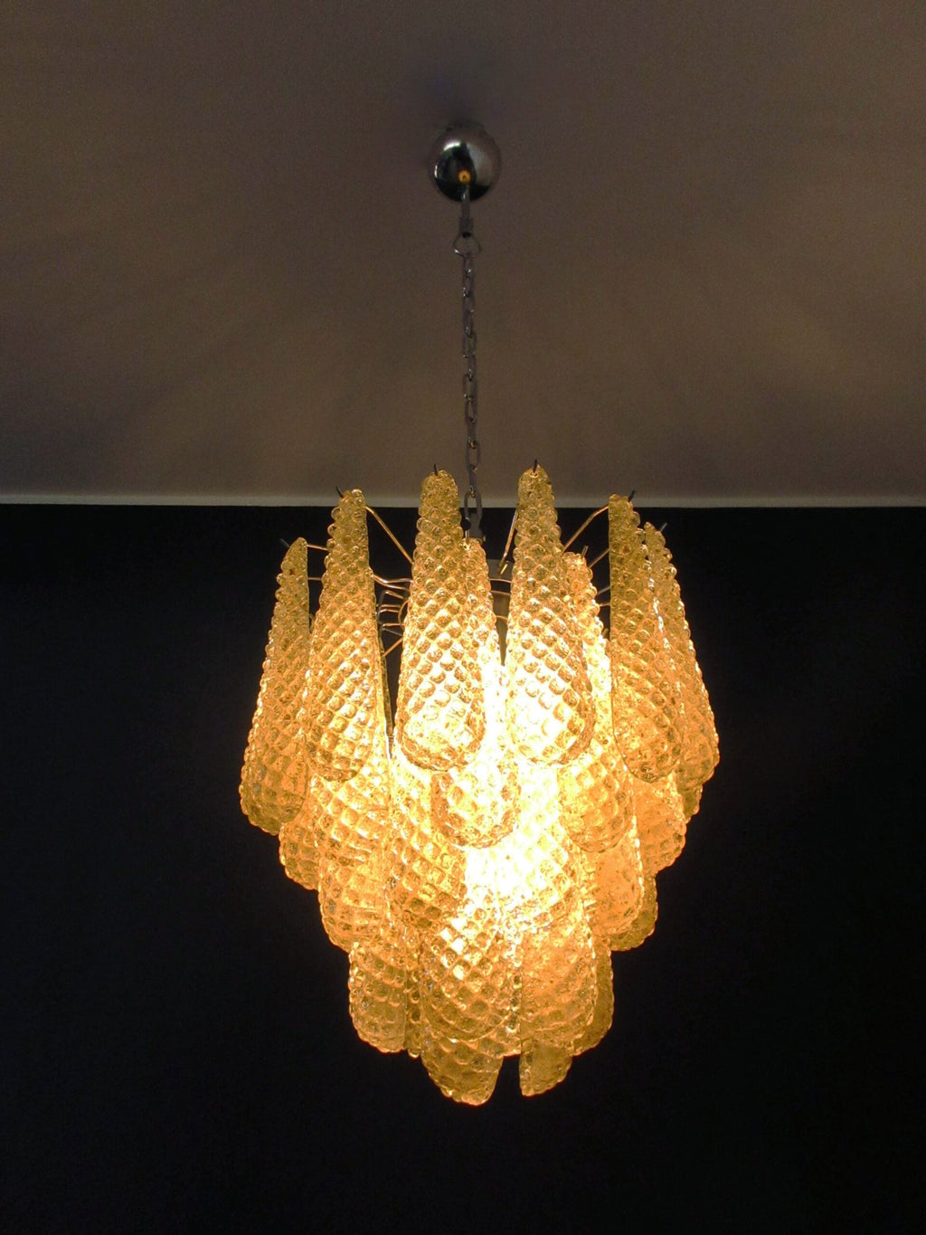 Murano-Kronleuchter aus der Mitte des 20. Jahrhunderts | Punto di Luce | 41 gelbe Tropfengläser