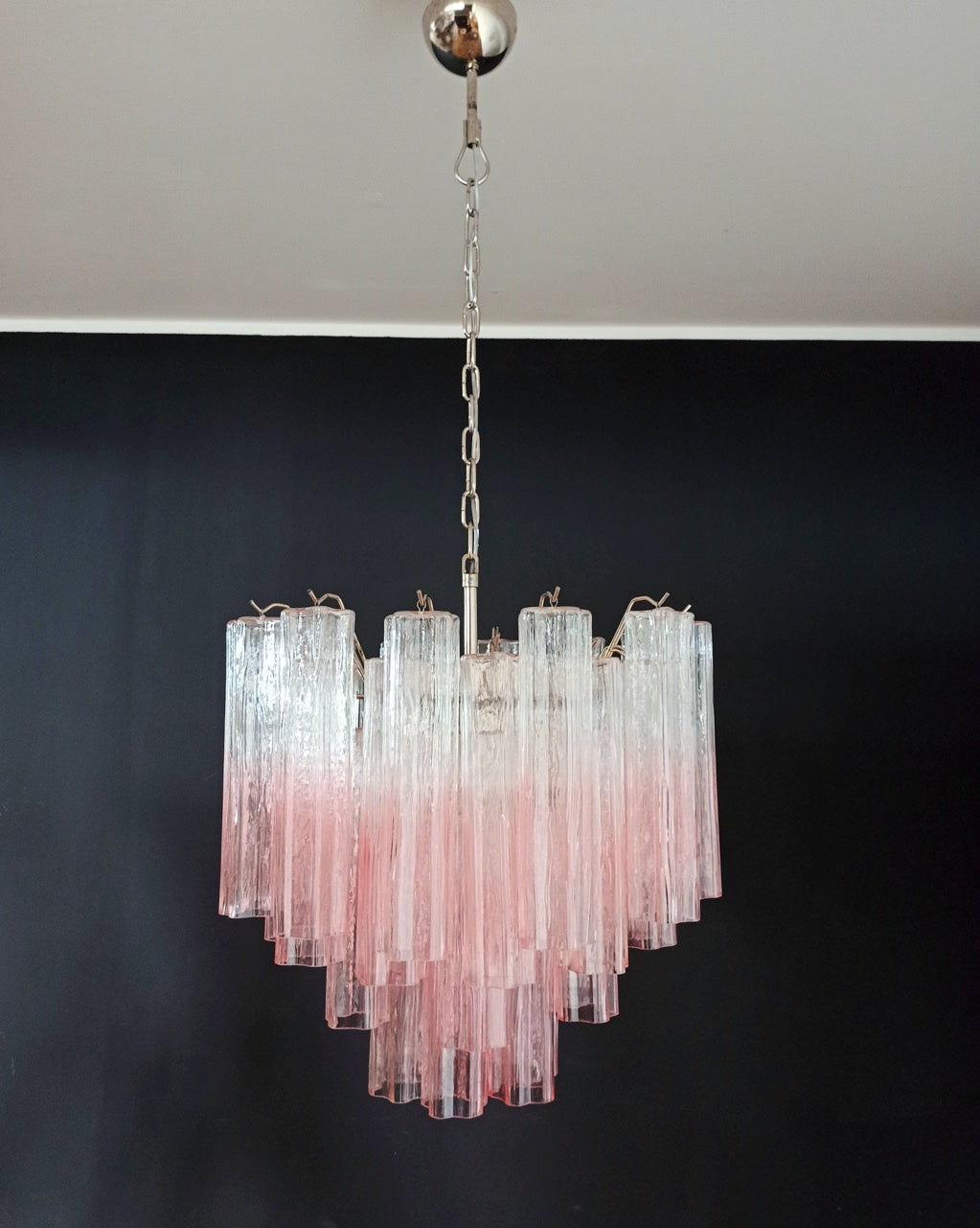 Mid-Century Murano Chandelier | Punto di Luce |  36 Gradually Pink Glass Tube