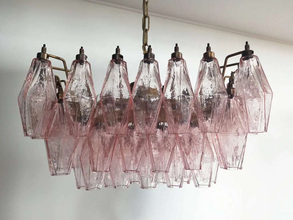 Mid-Century Murano Chandelier | Punto di Luce |  56 Pink Poliedri Glass