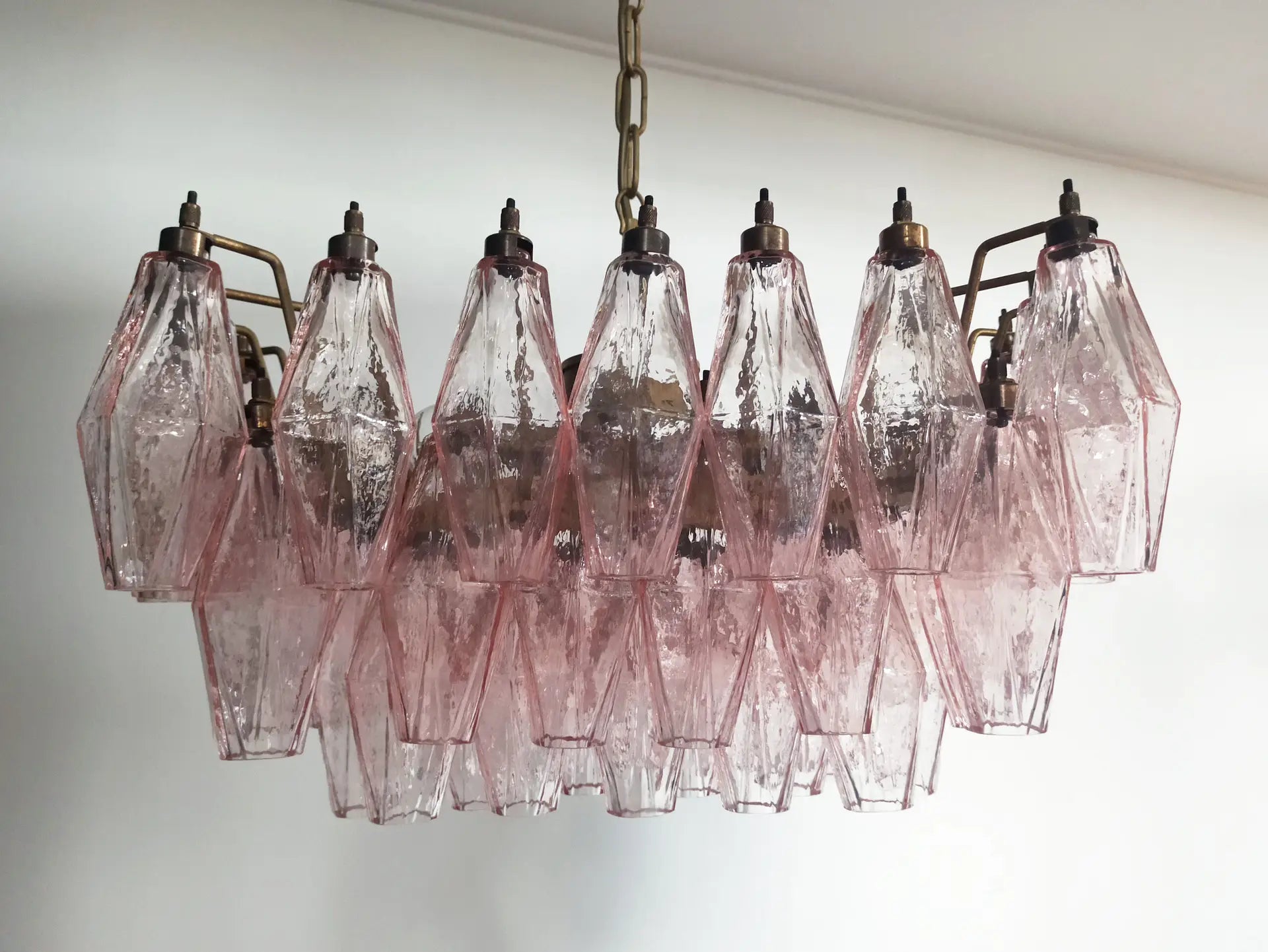 Mid-Century Murano Chandelier | Punto di Luce |  56 Pink Poliedri Glass