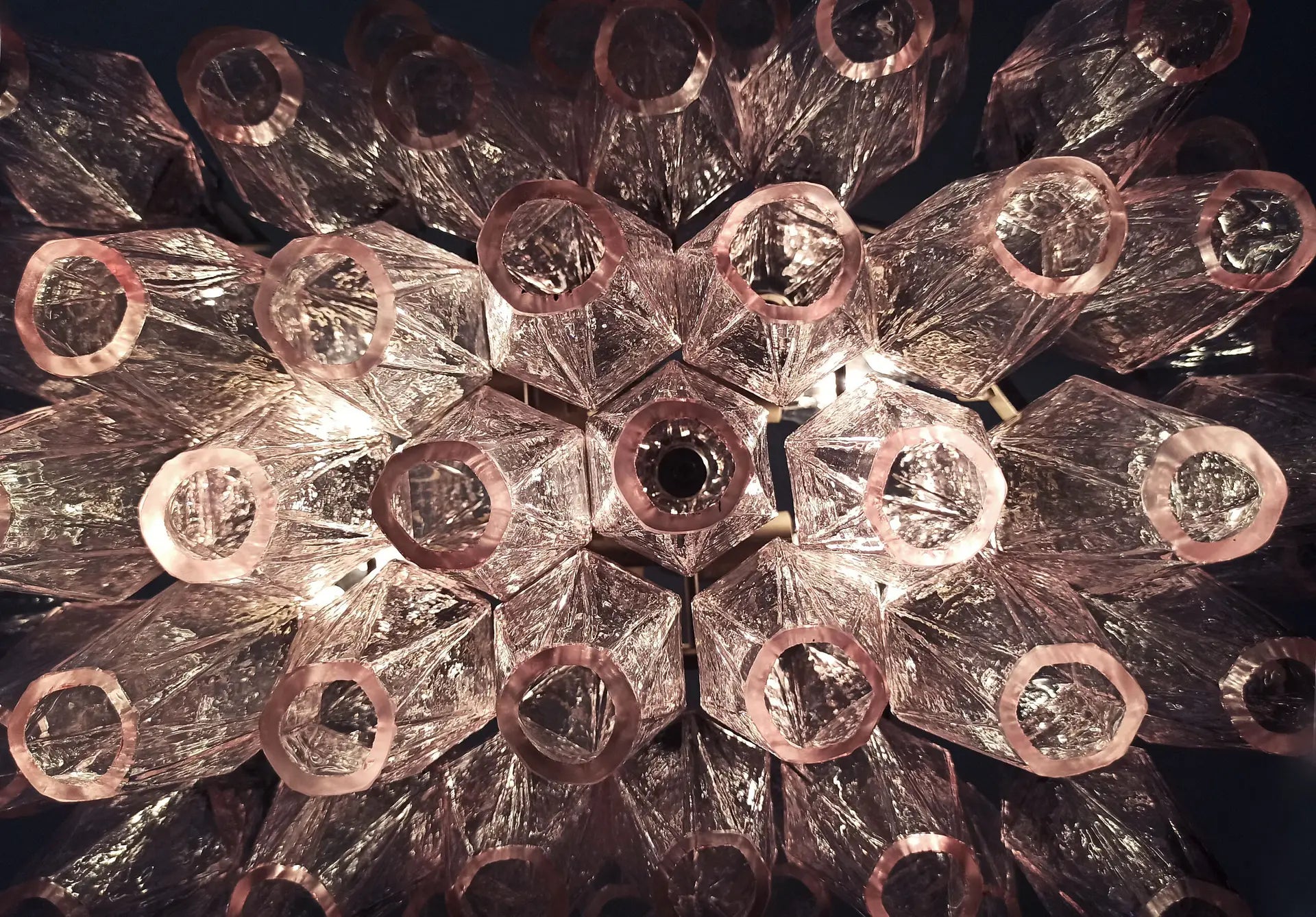 Mid-Century Murano Chandelier | Punto di Luce |  56 Pink Poliedri Glass