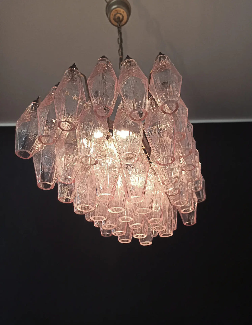 Mid-Century Murano Chandelier | Punto di Luce |  56 Pink Poliedri Glass
