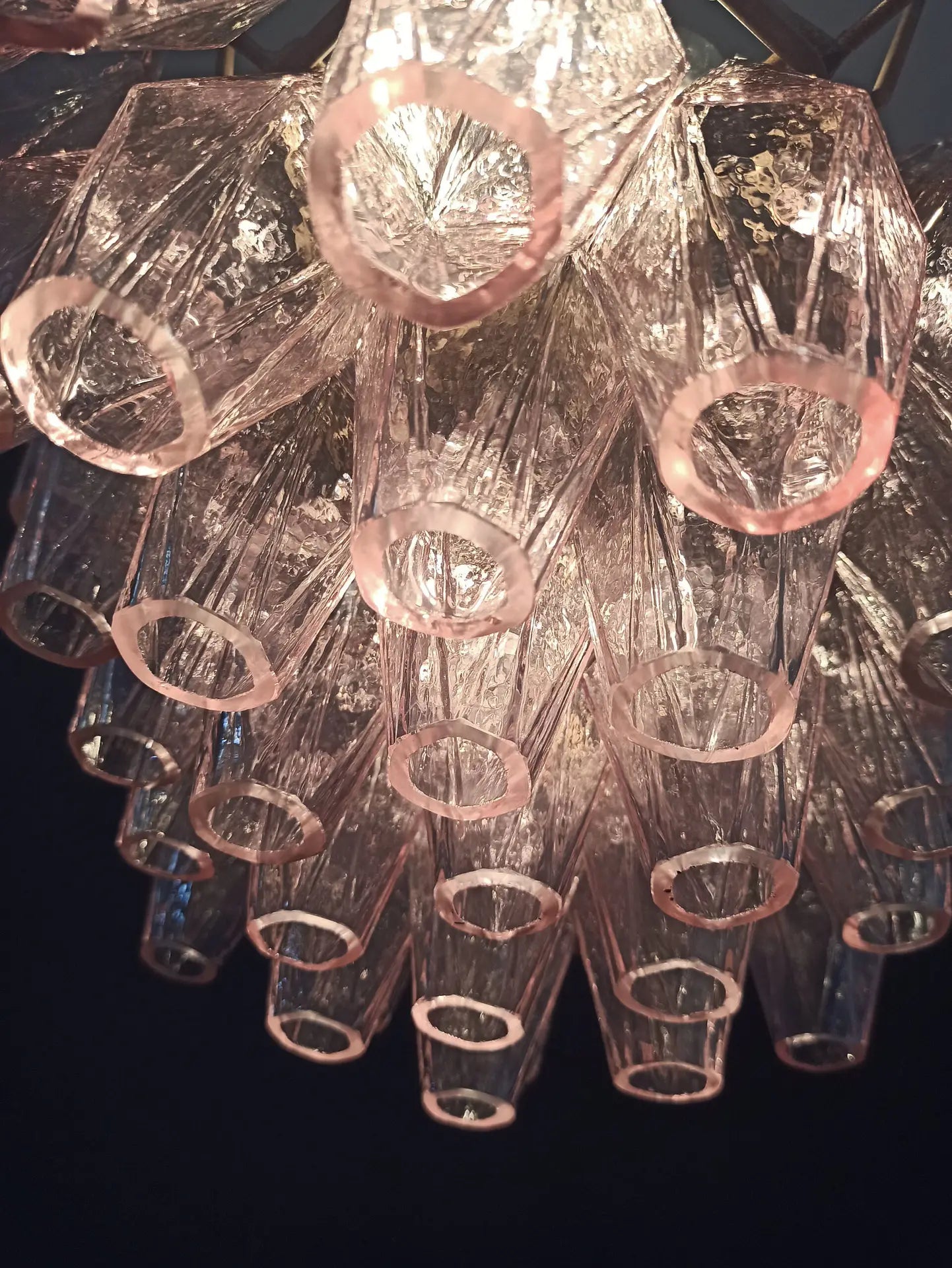 Mid-Century Murano Chandelier | Punto di Luce |  56 Pink Poliedri Glass