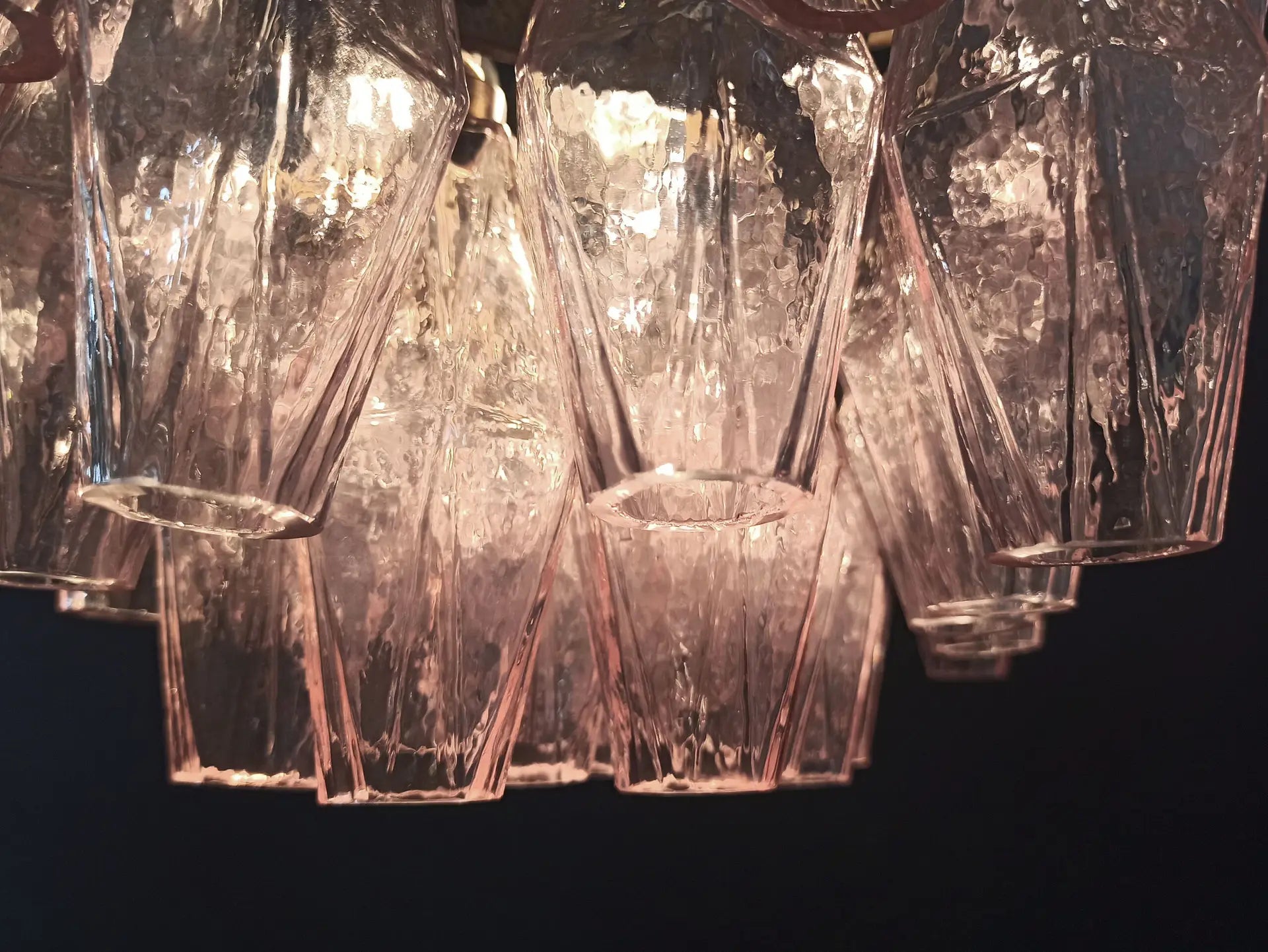 Mid-Century Murano Chandelier | Punto di Luce |  56 Pink Poliedri Glass