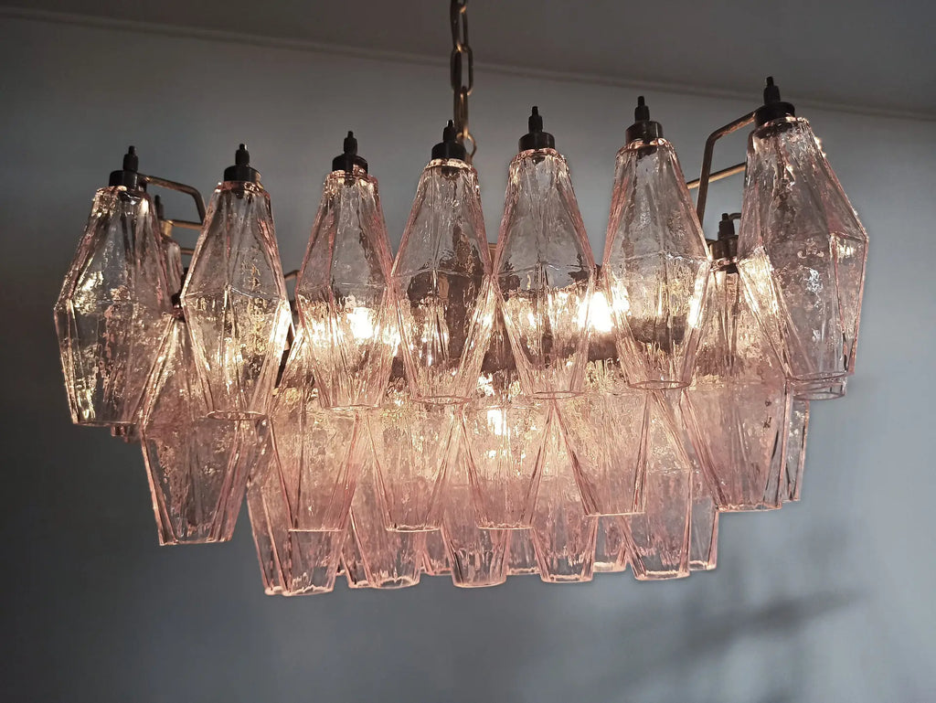 Mid-Century Murano Chandelier | Punto di Luce |  56 Pink Poliedri Glass