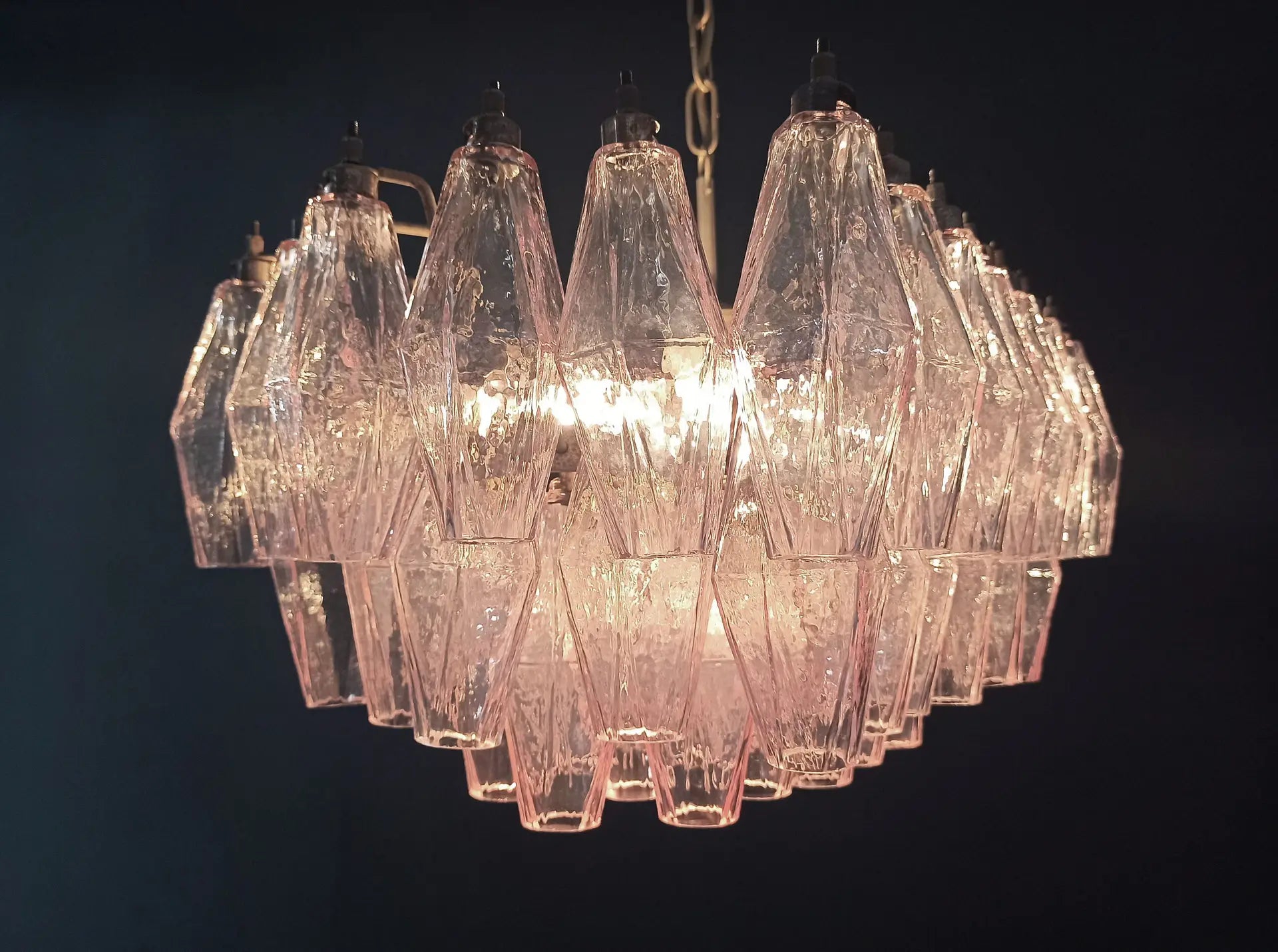 Mid-Century Murano Chandelier | Punto di Luce |  56 Pink Poliedri Glass