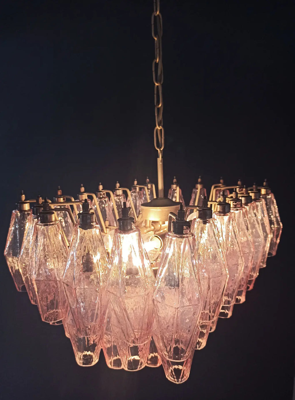 Mid-Century Murano Chandelier | Punto di Luce |  56 Pink Poliedri Glass