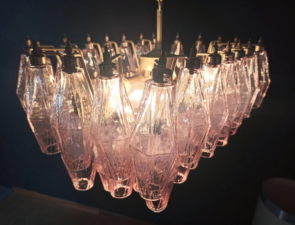 Mid-Century Murano Chandelier | Punto di Luce |  56 Pink Poliedri Glass