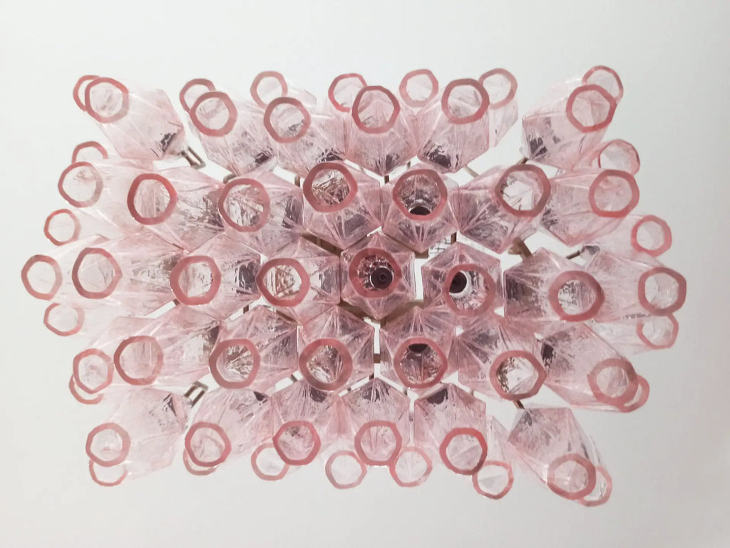 Mid-Century Murano Chandelier | Punto di Luce |  56 Pink Poliedri Glass