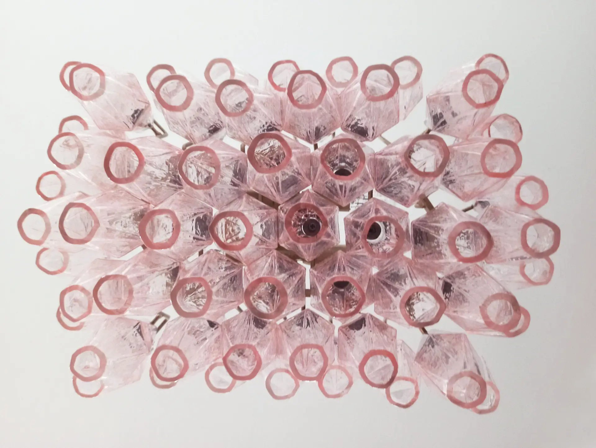 Mid-Century Murano Chandelier | Punto di Luce |  56 Pink Poliedri Glass