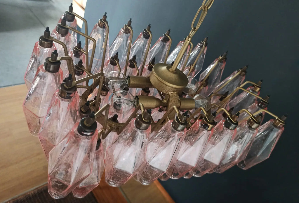 Mid-Century Murano Chandelier | Punto di Luce |  56 Pink Poliedri Glass