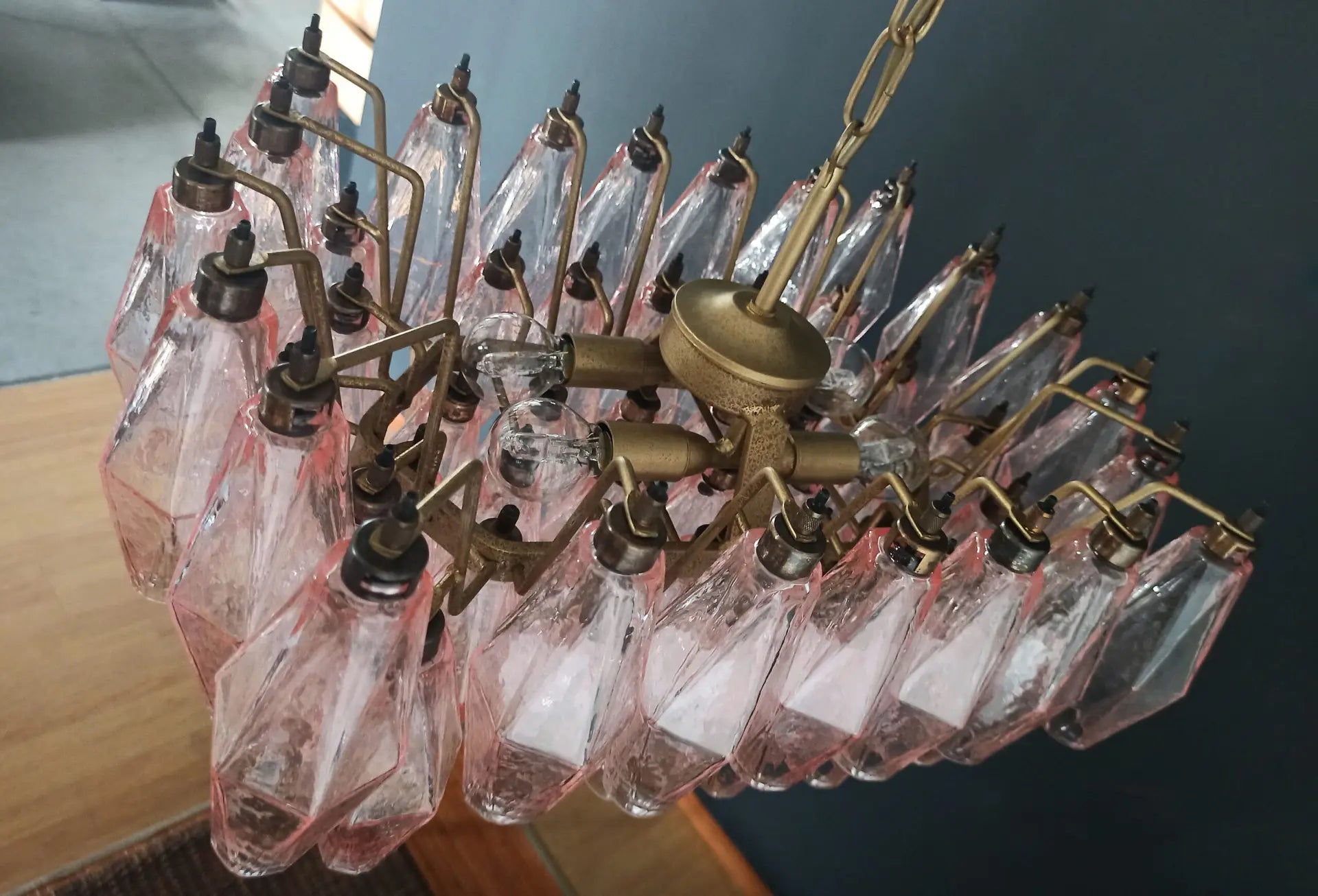 Mid-Century Murano Chandelier | Punto di Luce |  56 Pink Poliedri Glass