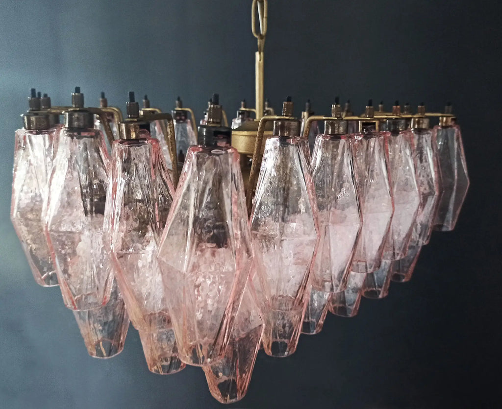 Mid-Century Murano Chandelier | Punto di Luce |  56 Pink Poliedri Glass