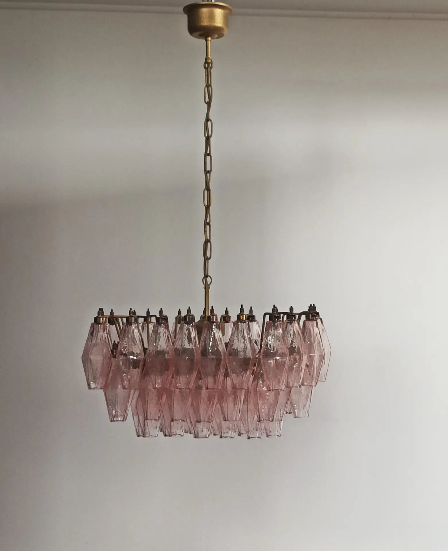 Mid-Century Murano Chandelier | Punto di Luce |  56 Pink Poliedri Glass