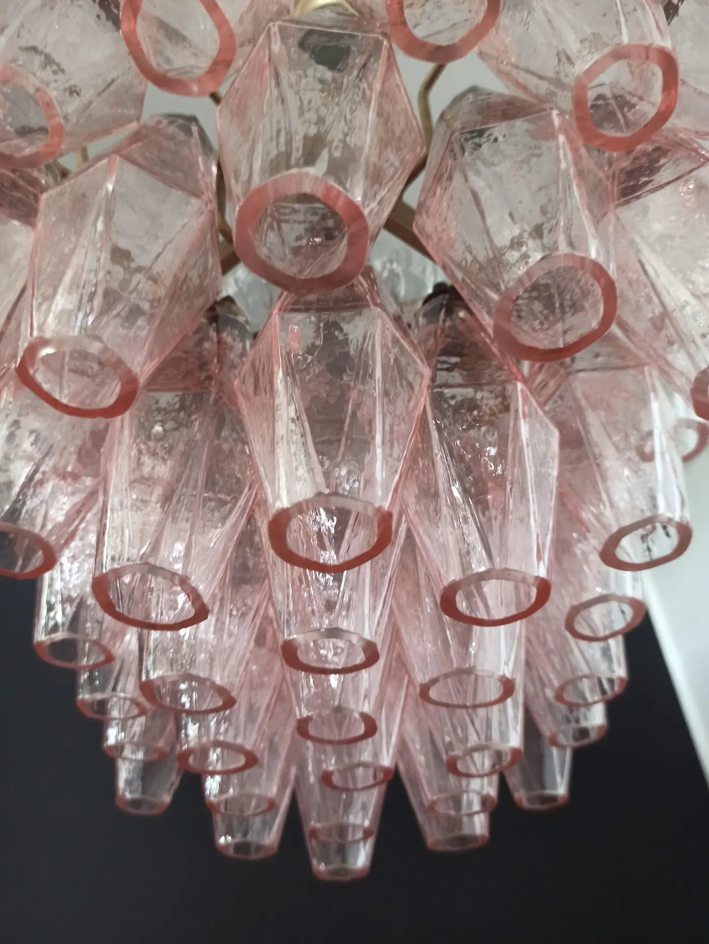 Mid-Century Murano Chandelier | Punto di Luce |  56 Pink Poliedri Glass