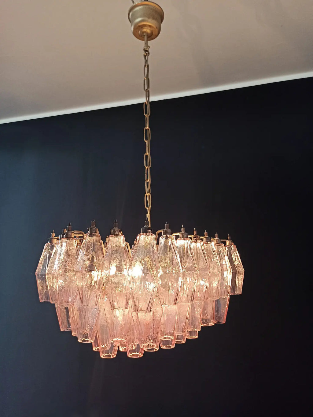 Mid-Century Murano Chandelier | Punto di Luce |  56 Pink Poliedri Glass