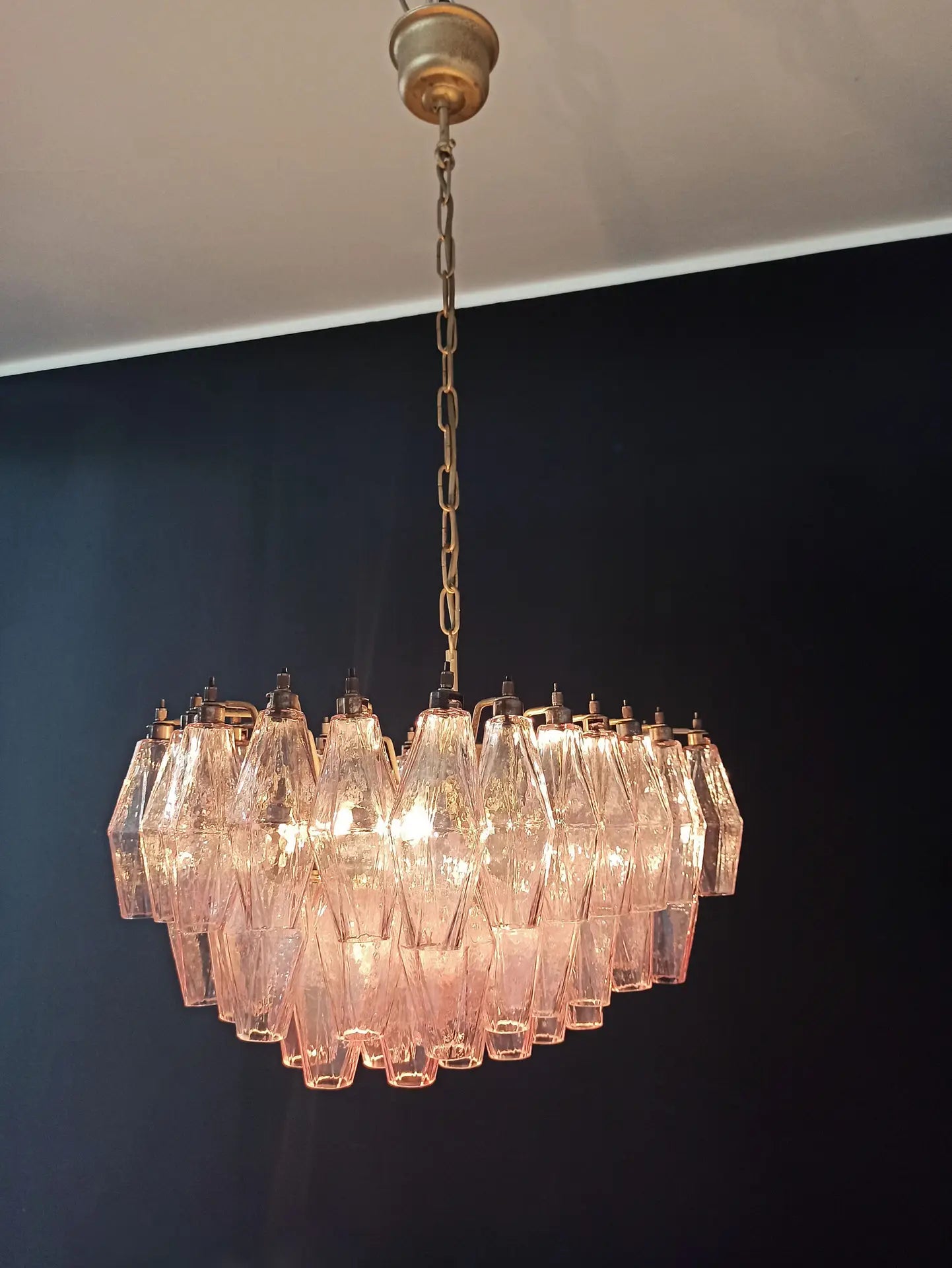 Mid-Century Murano Chandelier | Punto di Luce |  56 Pink Poliedri Glass