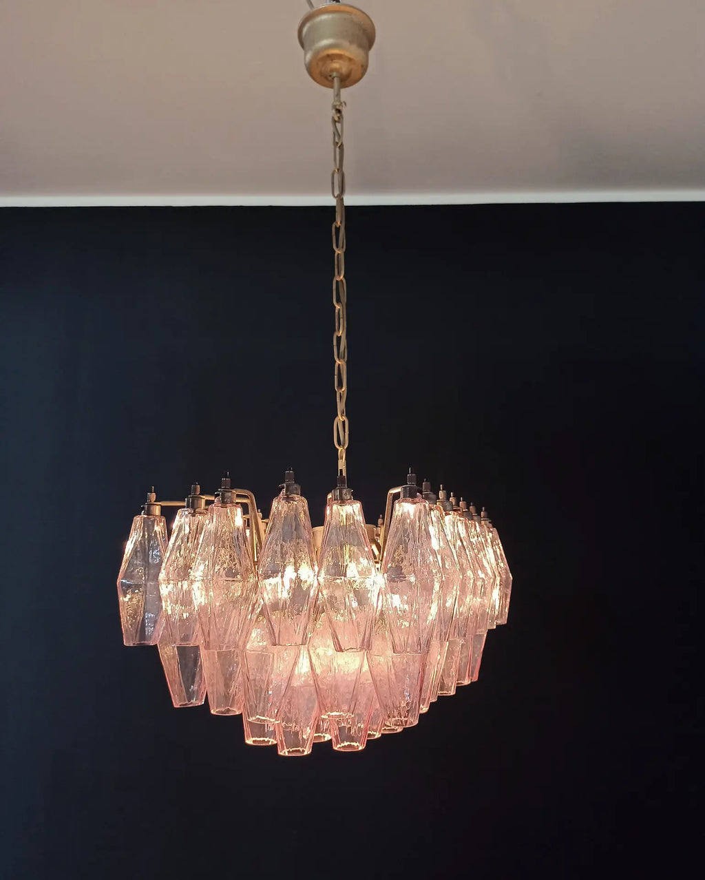Mid-Century Murano Chandelier | Punto di Luce |  56 Pink Poliedri Glass