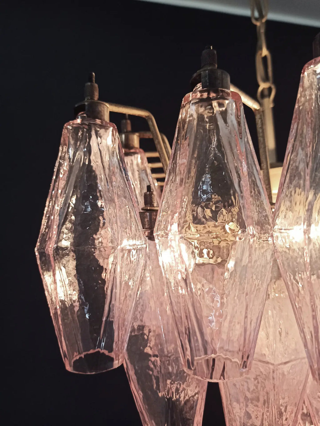 Mid-Century Murano Chandelier | Punto di Luce |  56 Pink Poliedri Glass