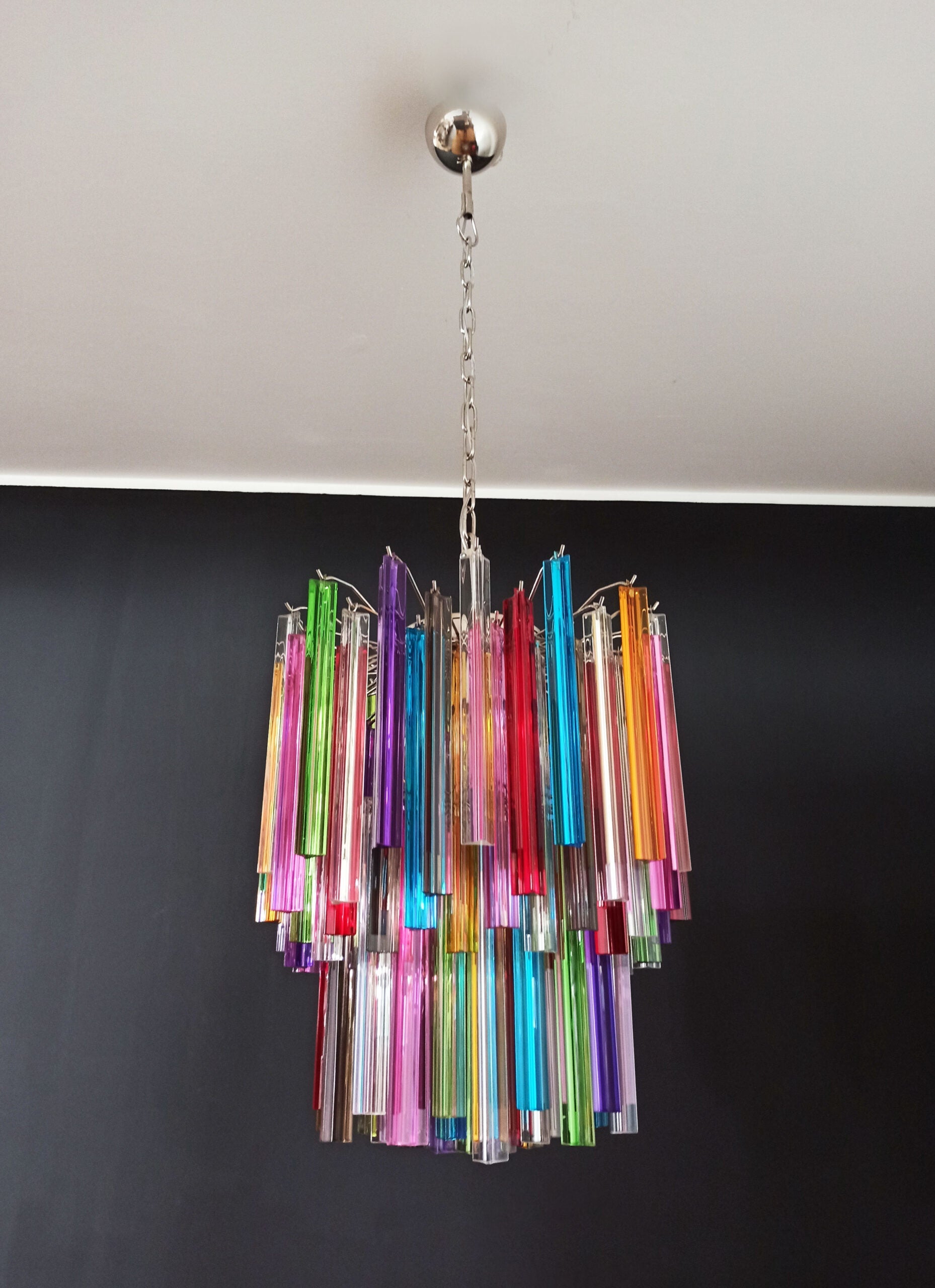 Mid-Century Murano Chandelier | Punto di Luce |  107 Multicolored Prism Glasses