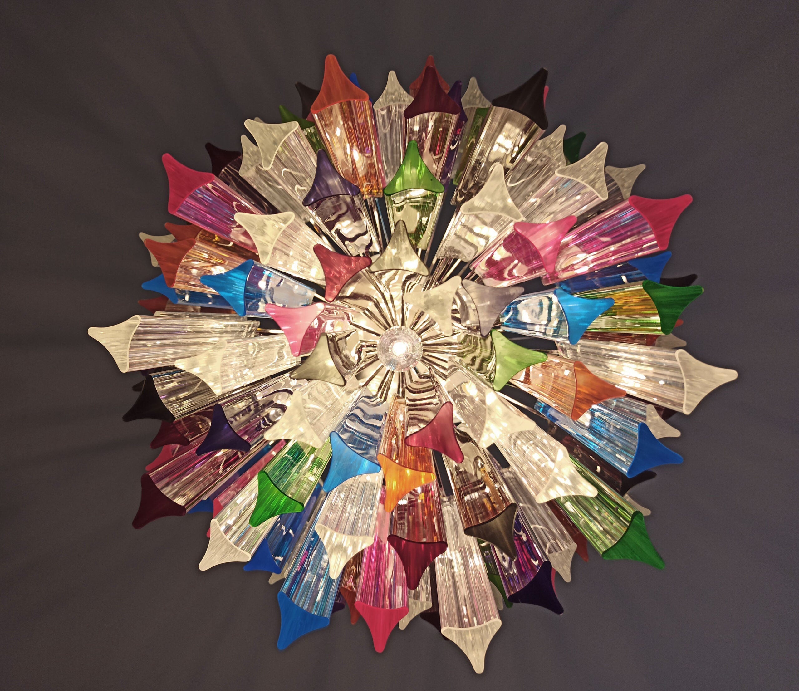 Mid-Century Murano Chandelier | Punto di Luce |  107 Multicolored Prism Glasses